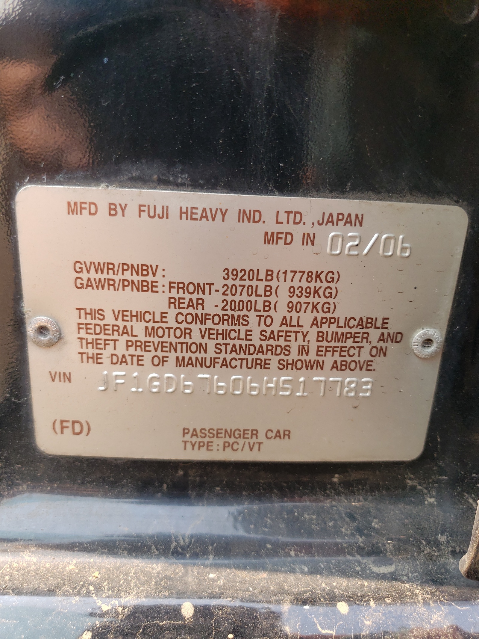 JF1GD67606H517783 2006 Subaru Impreza 2.5I