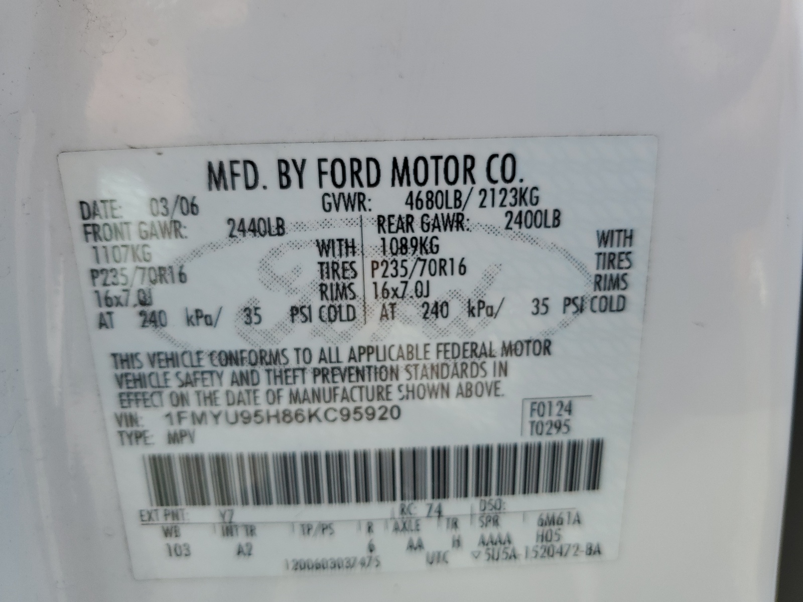 1FMYU95H86KC95920 2006 Ford Escape Hev