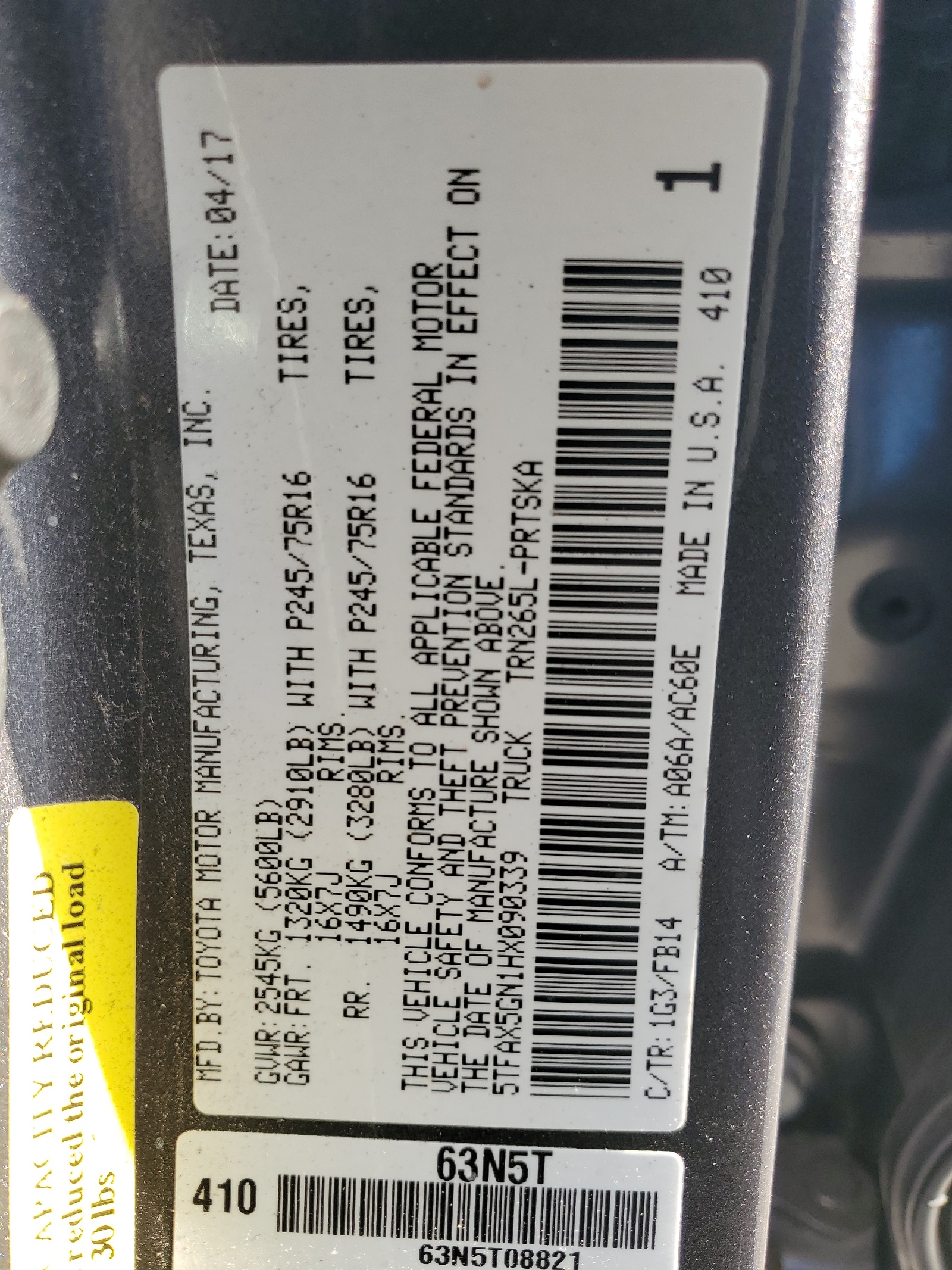 5TFAX5GN1HX090339 2017 Toyota Tacoma Double Cab