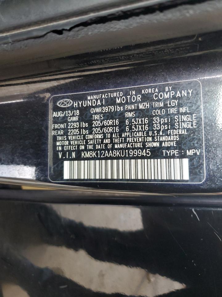 2019 Hyundai Kona Se VIN: KM8K12AA8KU199945 Lot: 65082744