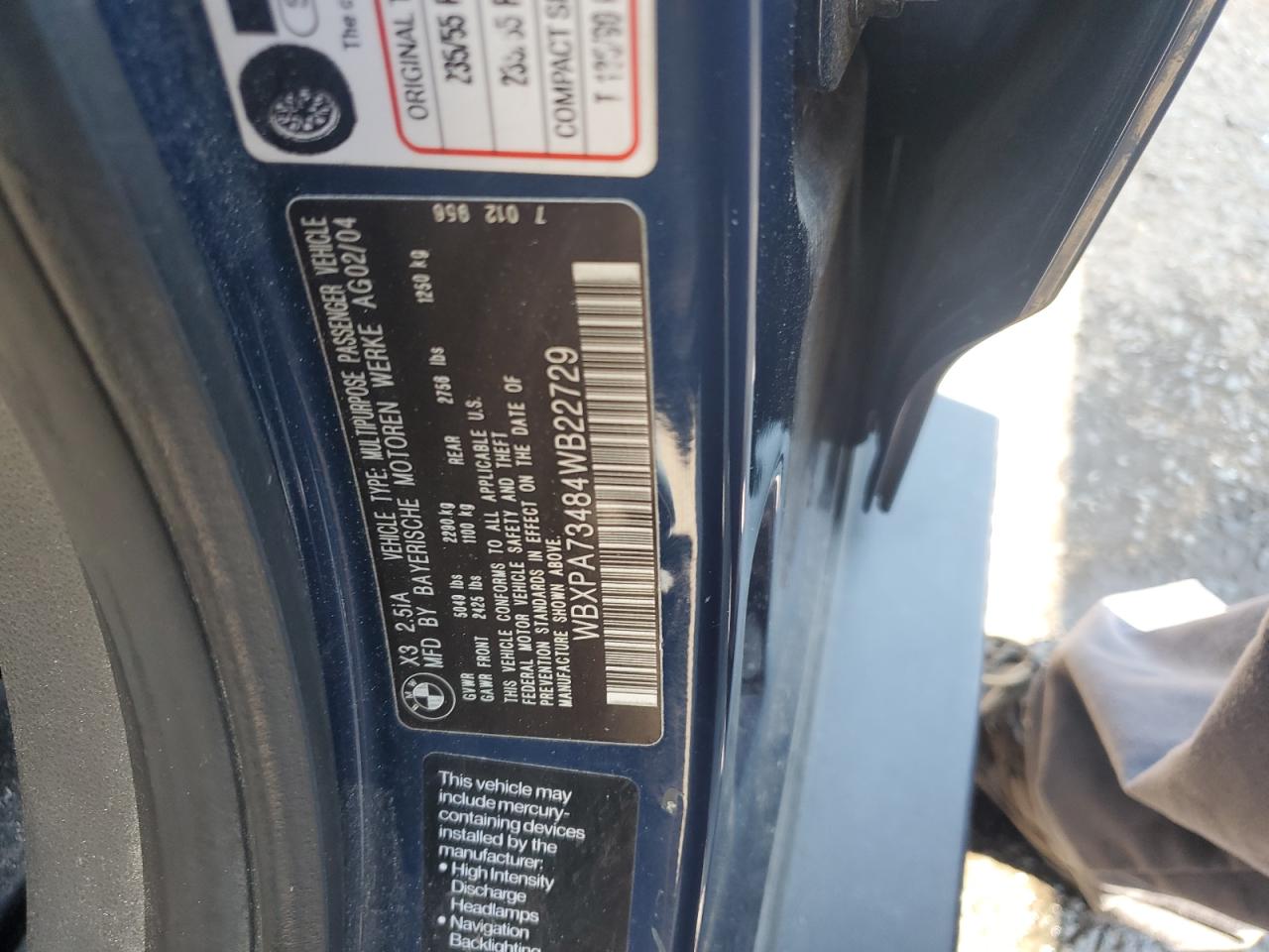 2004 BMW X3 2.5I VIN: WBXPA73484WB22729 Lot: 61252694