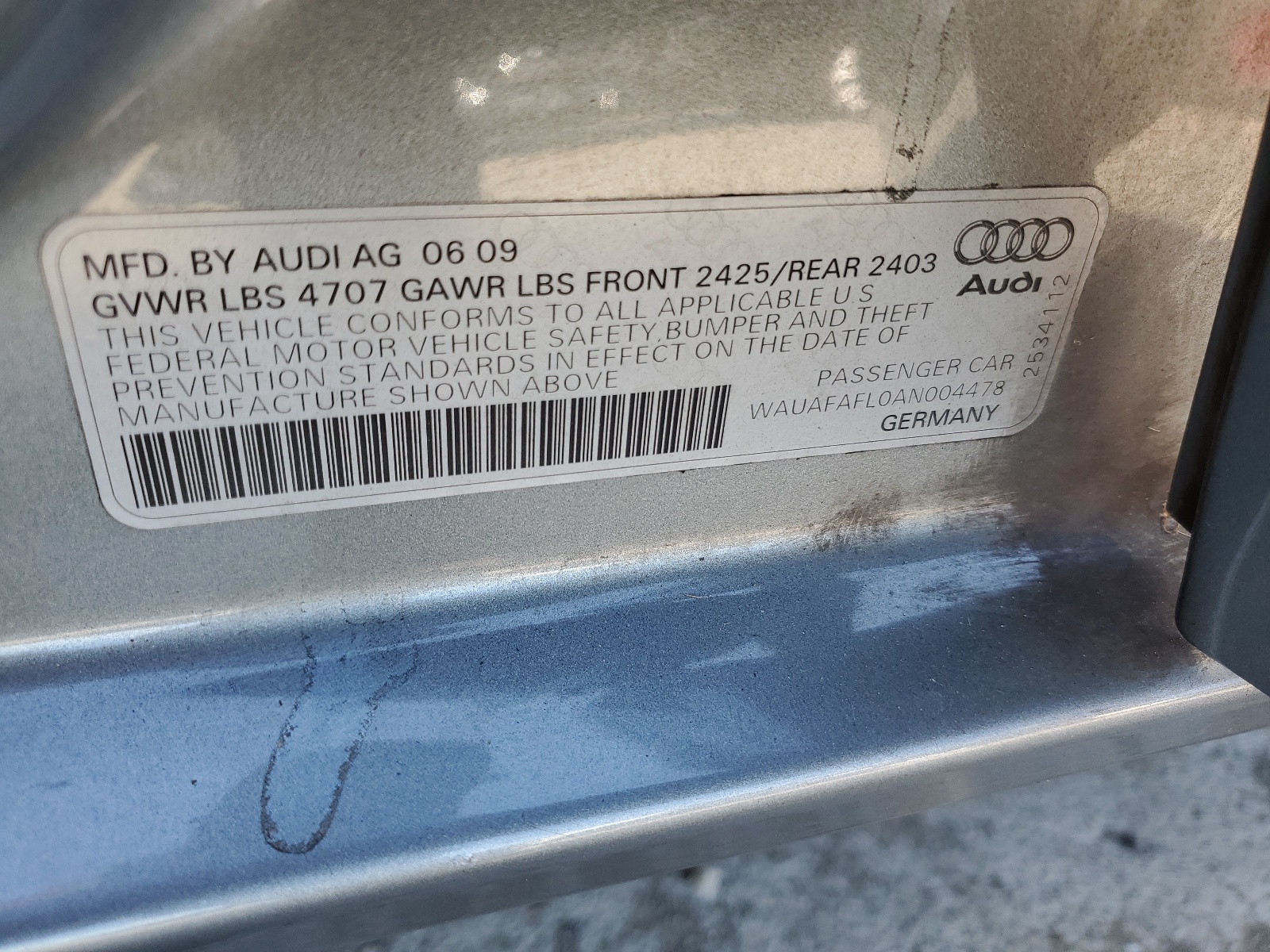 WAUAFAFL0AN004478 2010 Audi A4 Premium
