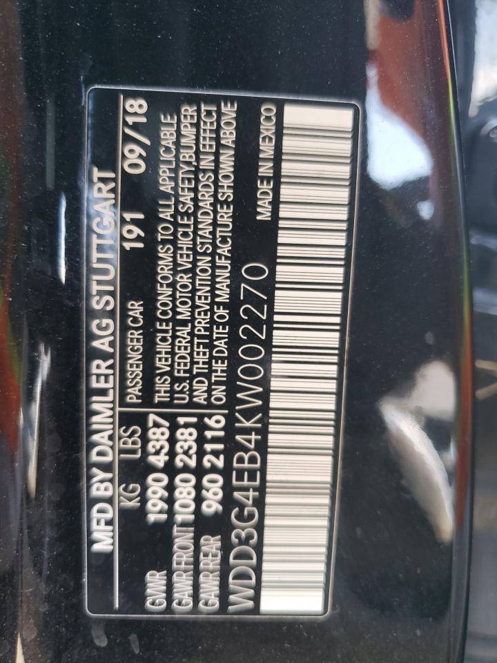 2019 Mercedes-Benz A 220 VIN: WDD3G4EB4KW002270 Lot: 64906364