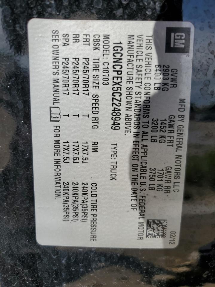 2012 Chevrolet Silverado C1500 VIN: 1GCNCPEX5CZ248949 Lot: 61818404