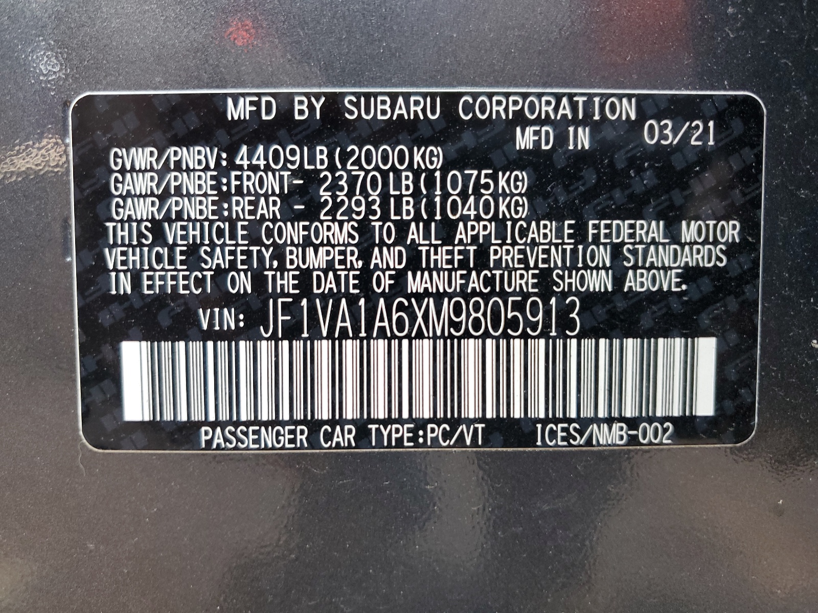 JF1VA1A6XM9805913 2021 Subaru Wrx