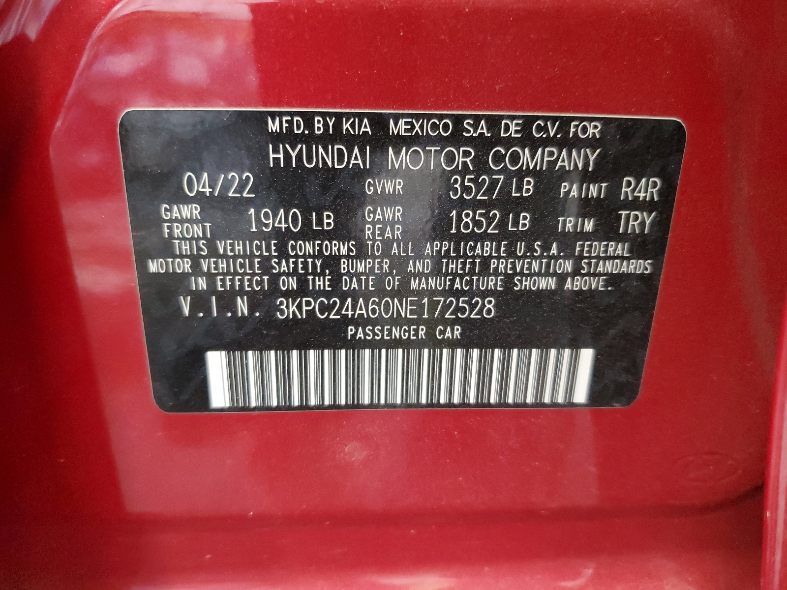 3KPC24A60NE172528 2022 Hyundai Accent Se