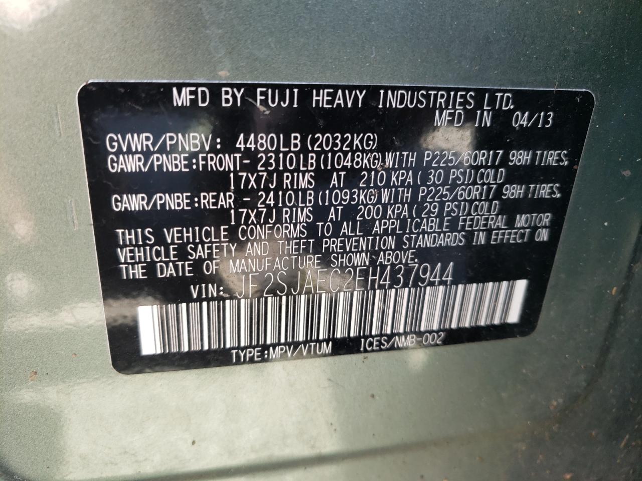 2014 Subaru Forester 2.5I Premium VIN: JF2SJAEC2EH437944 Lot: 64110814