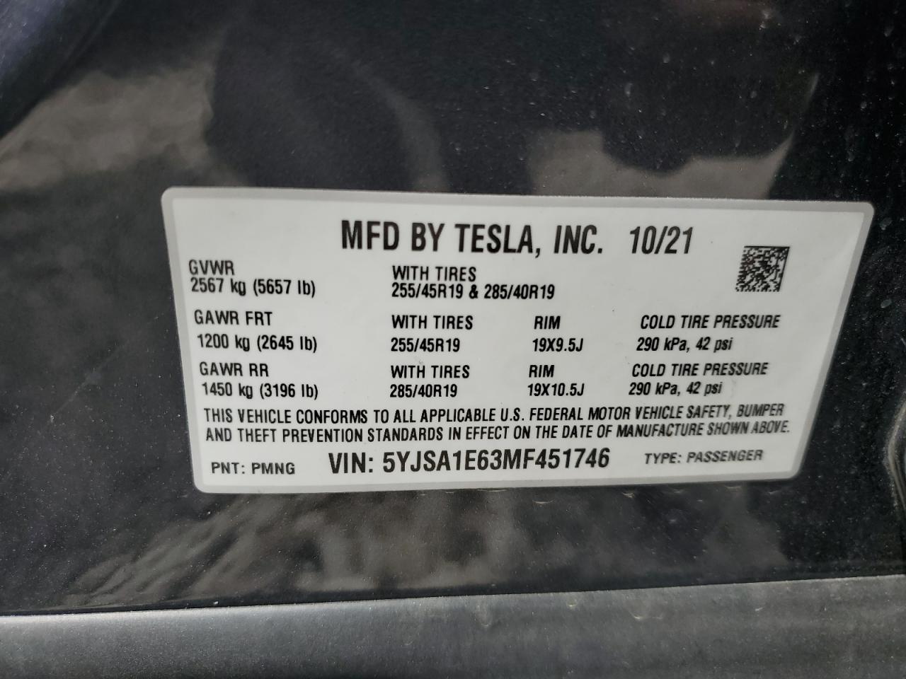 5YJSA1E63MF451746 2021 Tesla Model S