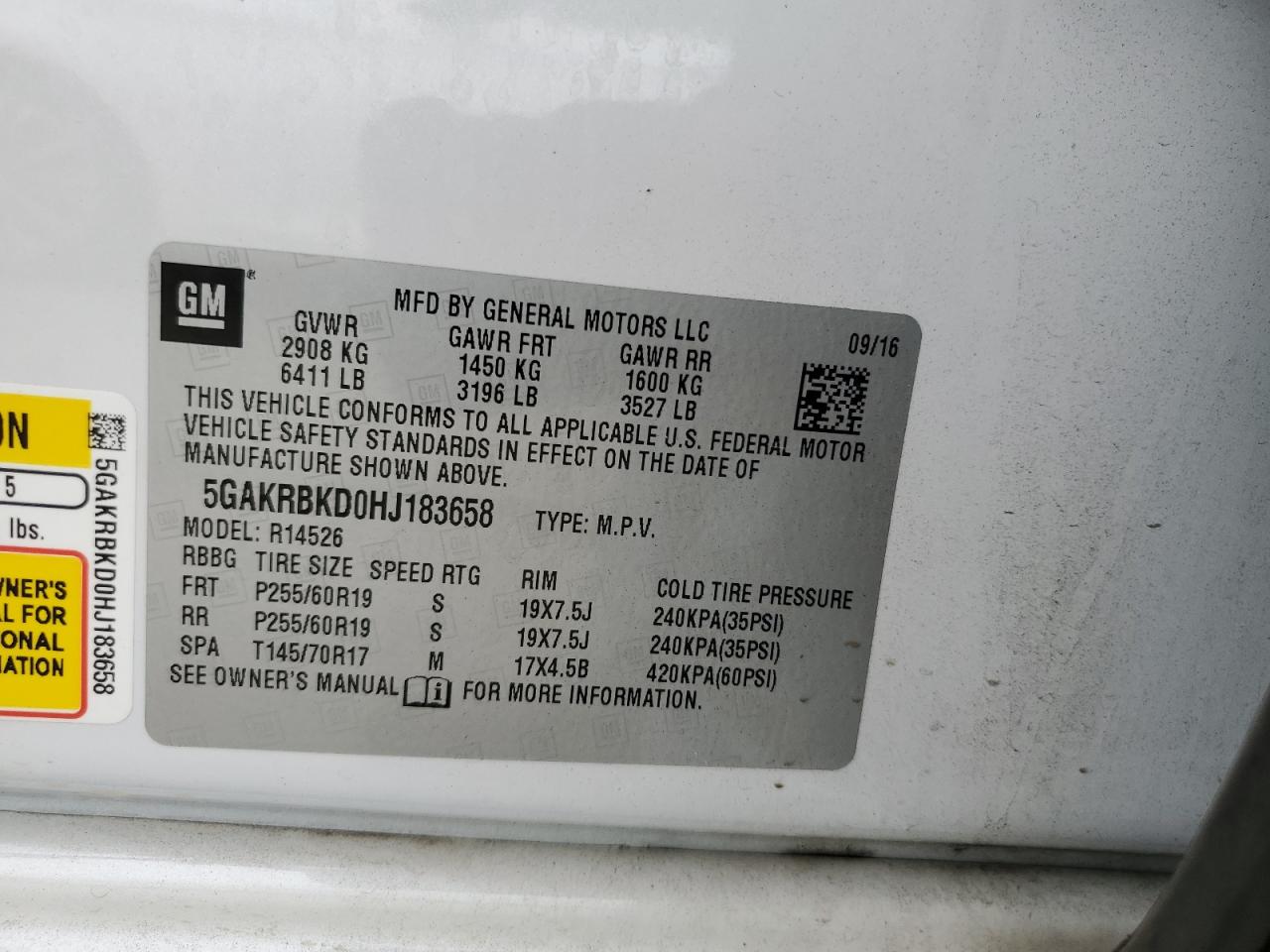 2017 Buick Enclave VIN: 5GAKRBKD0HJ183658 Lot: 63646694