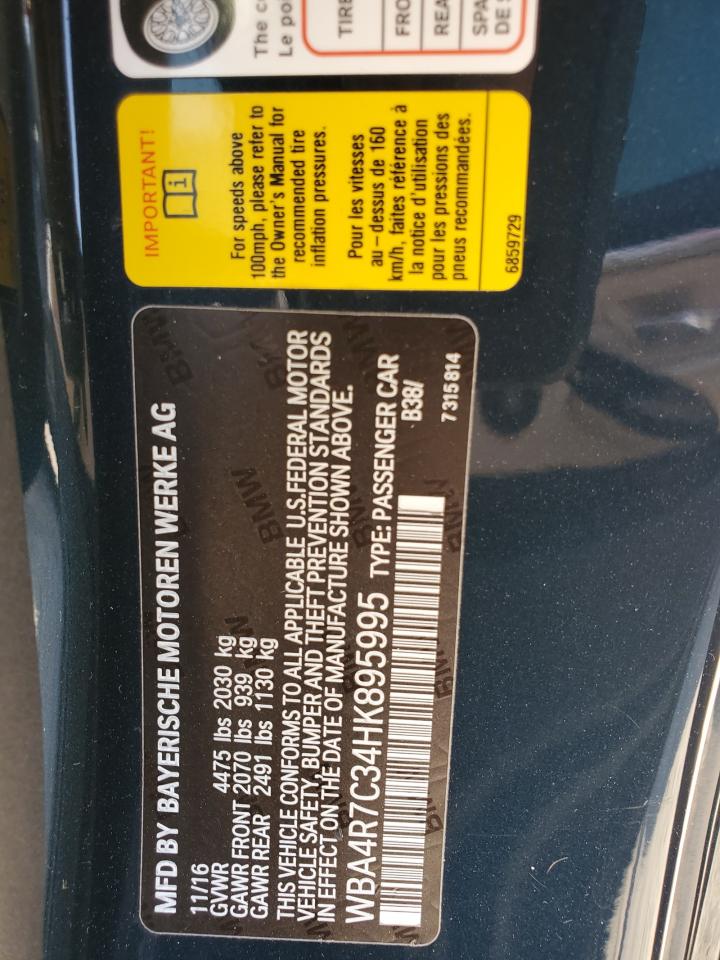 2017 BMW 430I VIN: WBA4R7C34HK895995 Lot: 63904374