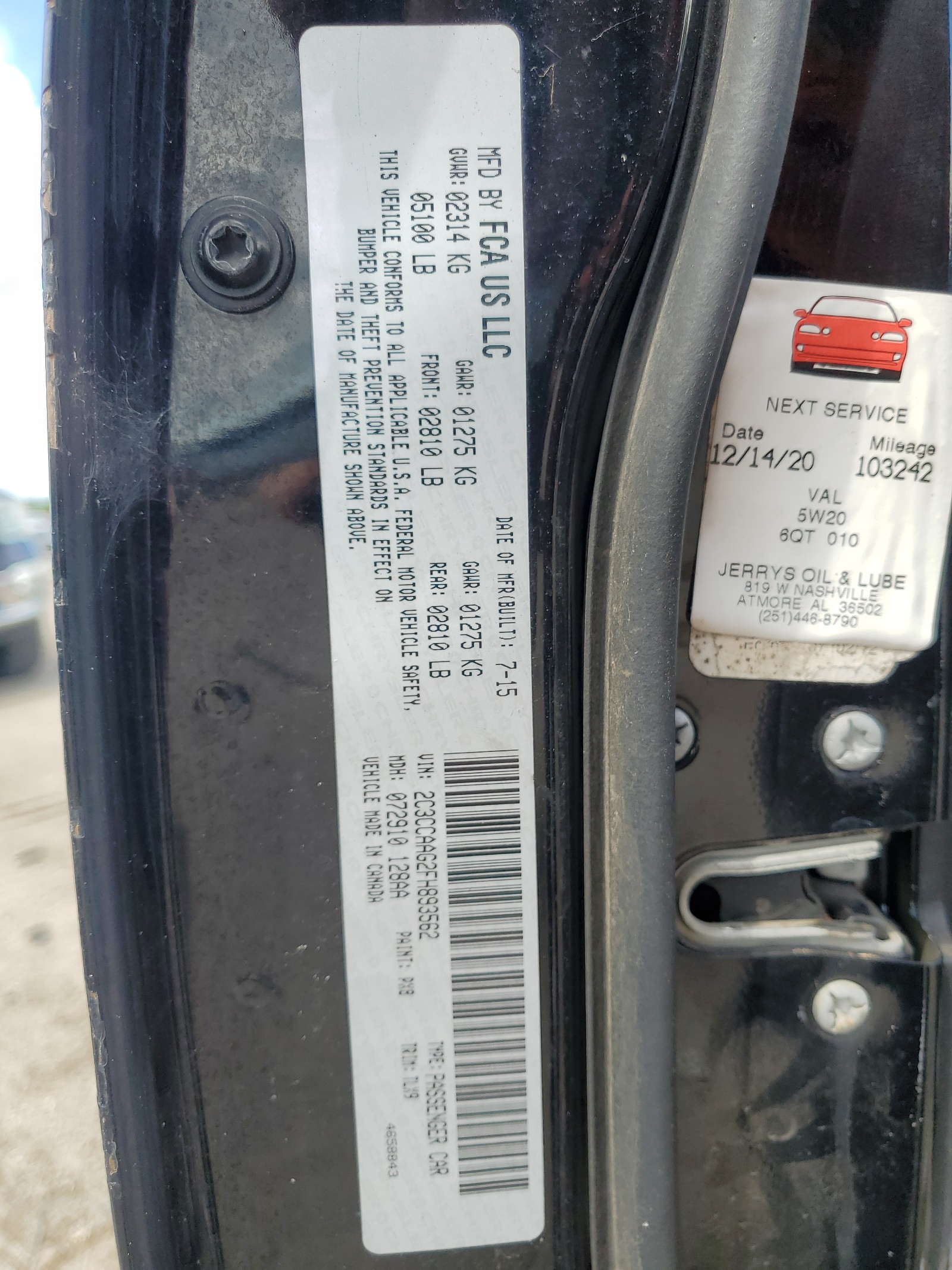 2C3CCAAG2FH893562 2015 Chrysler 300 Limited