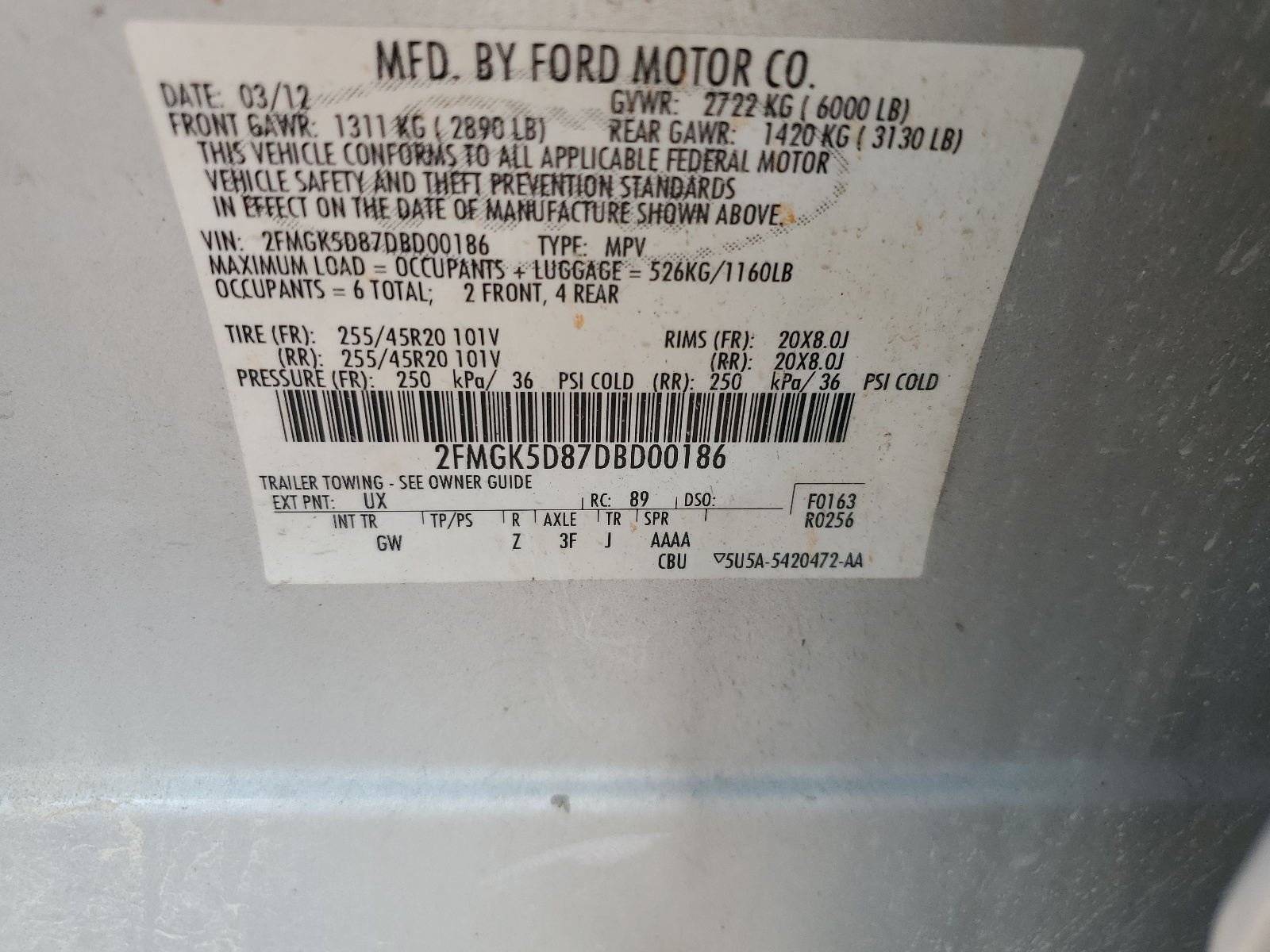 2FMGK5D87DBD00186 2013 Ford Flex Limited