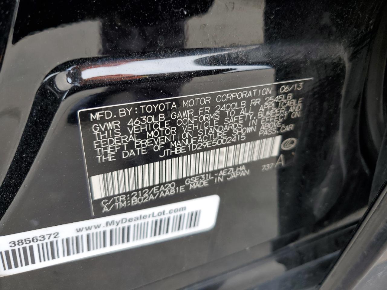 2014 Lexus Is 350 VIN: JTHBE1D29E5002415 Lot: 64068614