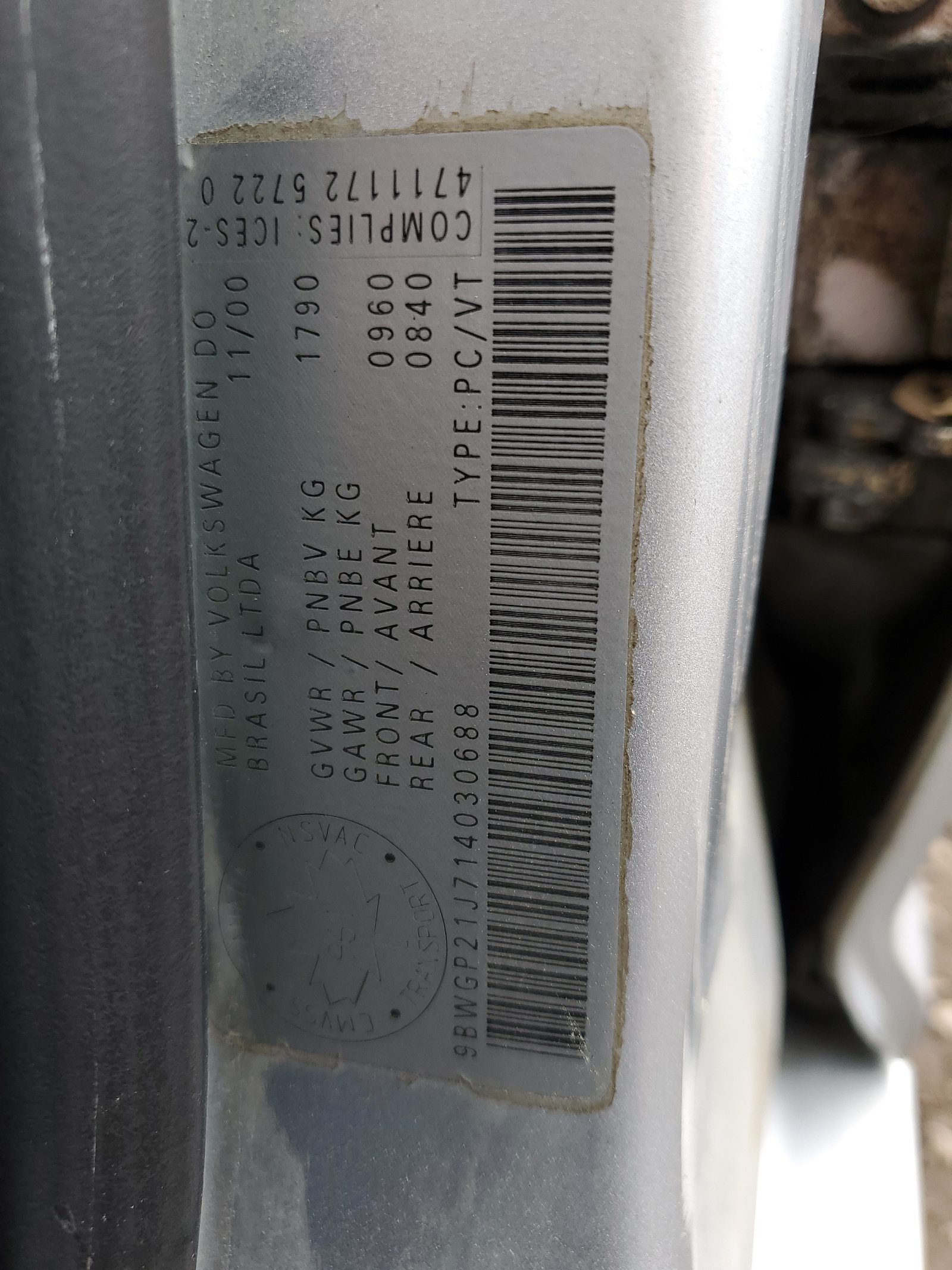 9BWGP21J714030688 2001 Volkswagen Golf Gls Tdi