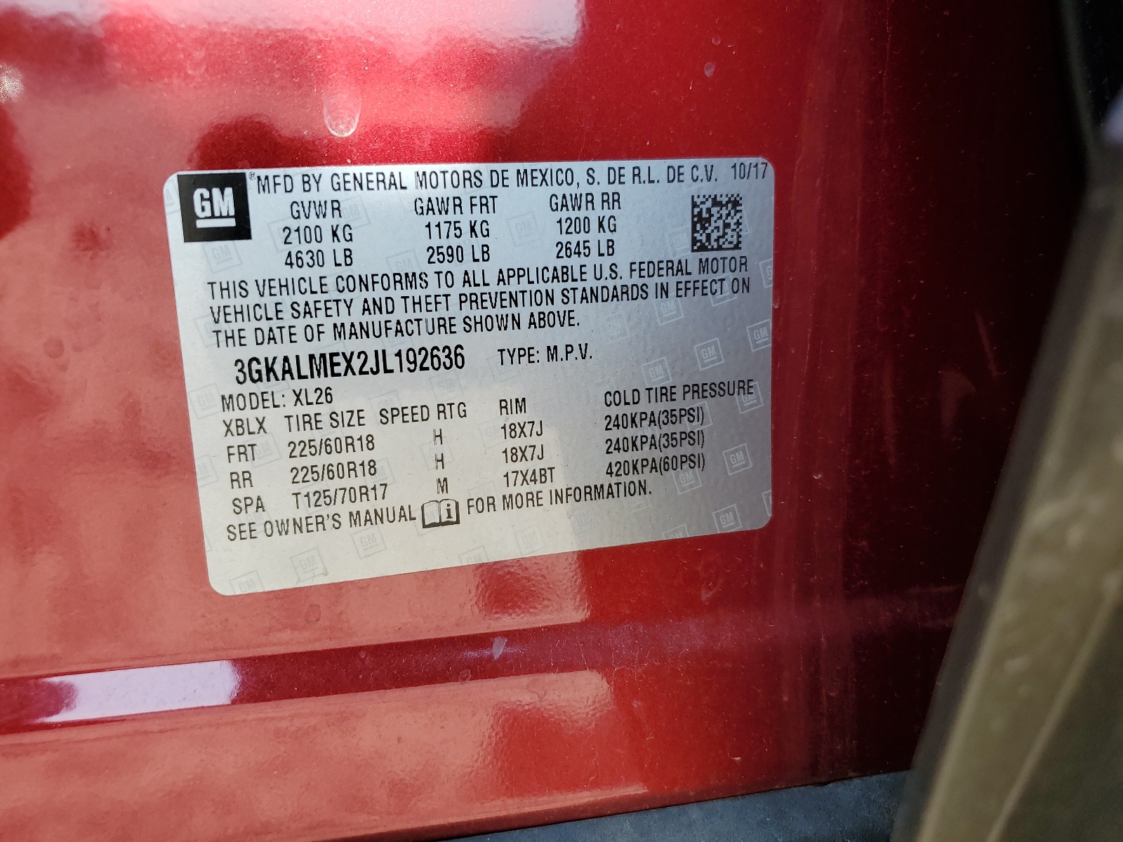 3GKALMEX2JL192636 2018 GMC Terrain Sle