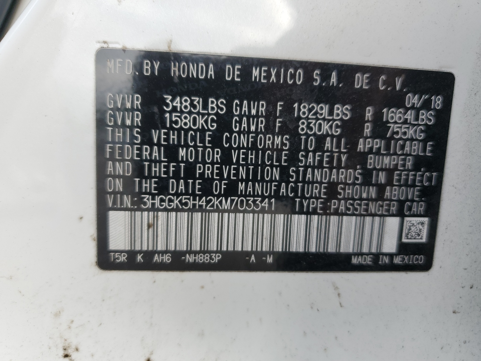 3HGGK5H42KM703341 2019 Honda Fit Lx