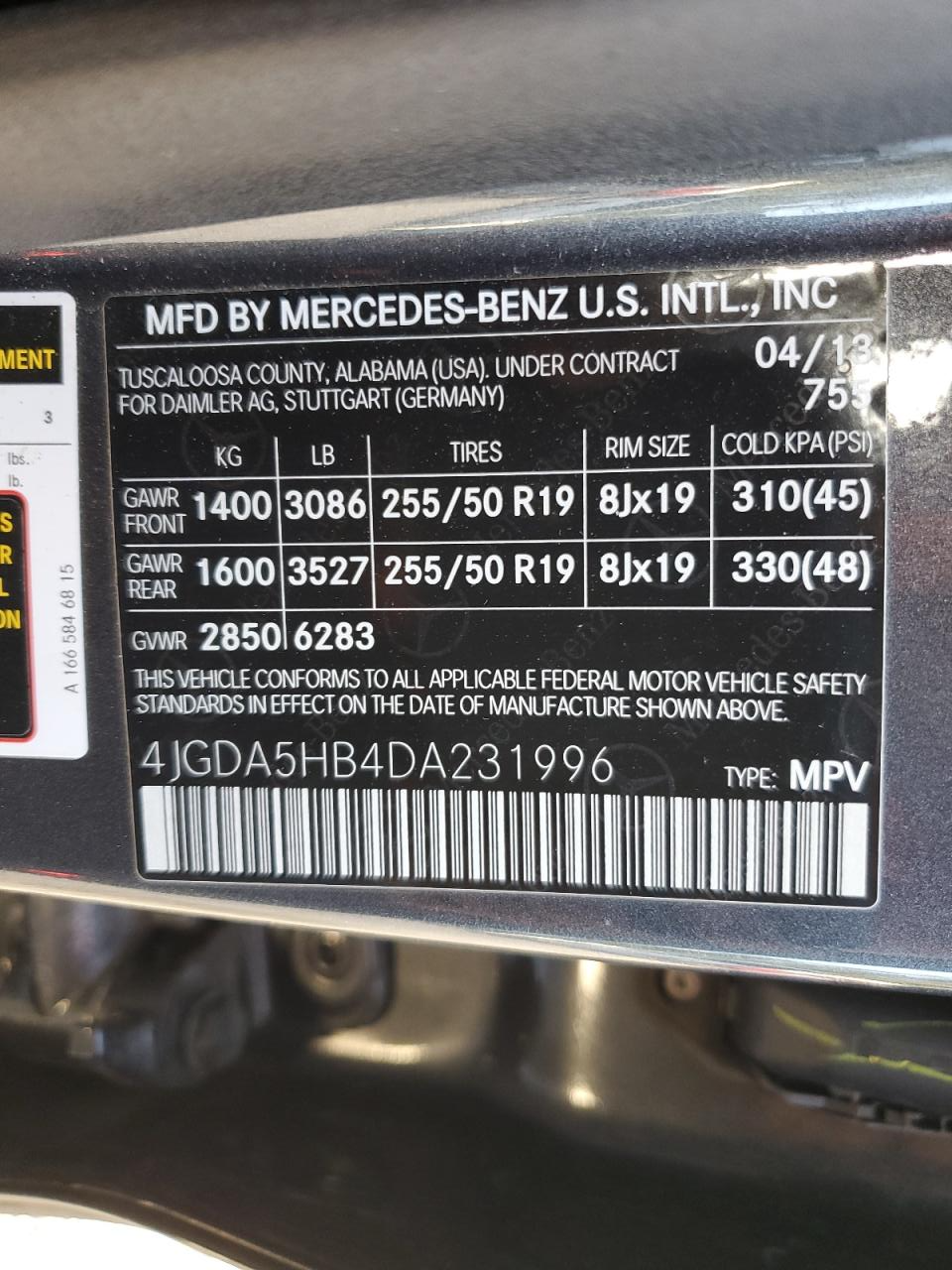 4JGDA5HB4DA231996 2013 Mercedes-Benz Ml 350 4Matic