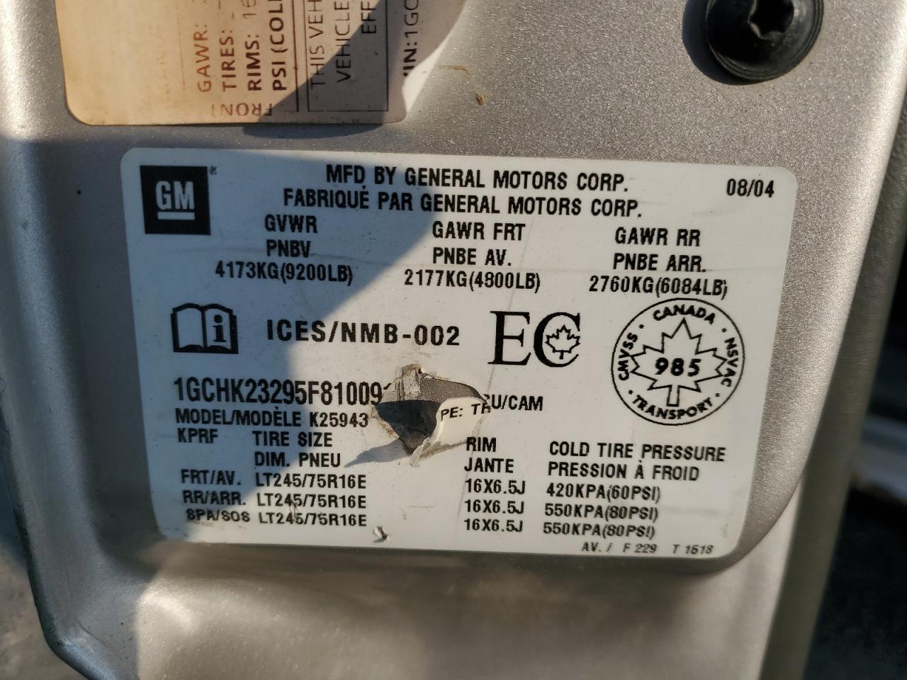 2005 Chevrolet Silverado K2500 Heavy Duty VIN: 1GCHK23295F810091 Lot: 63731254