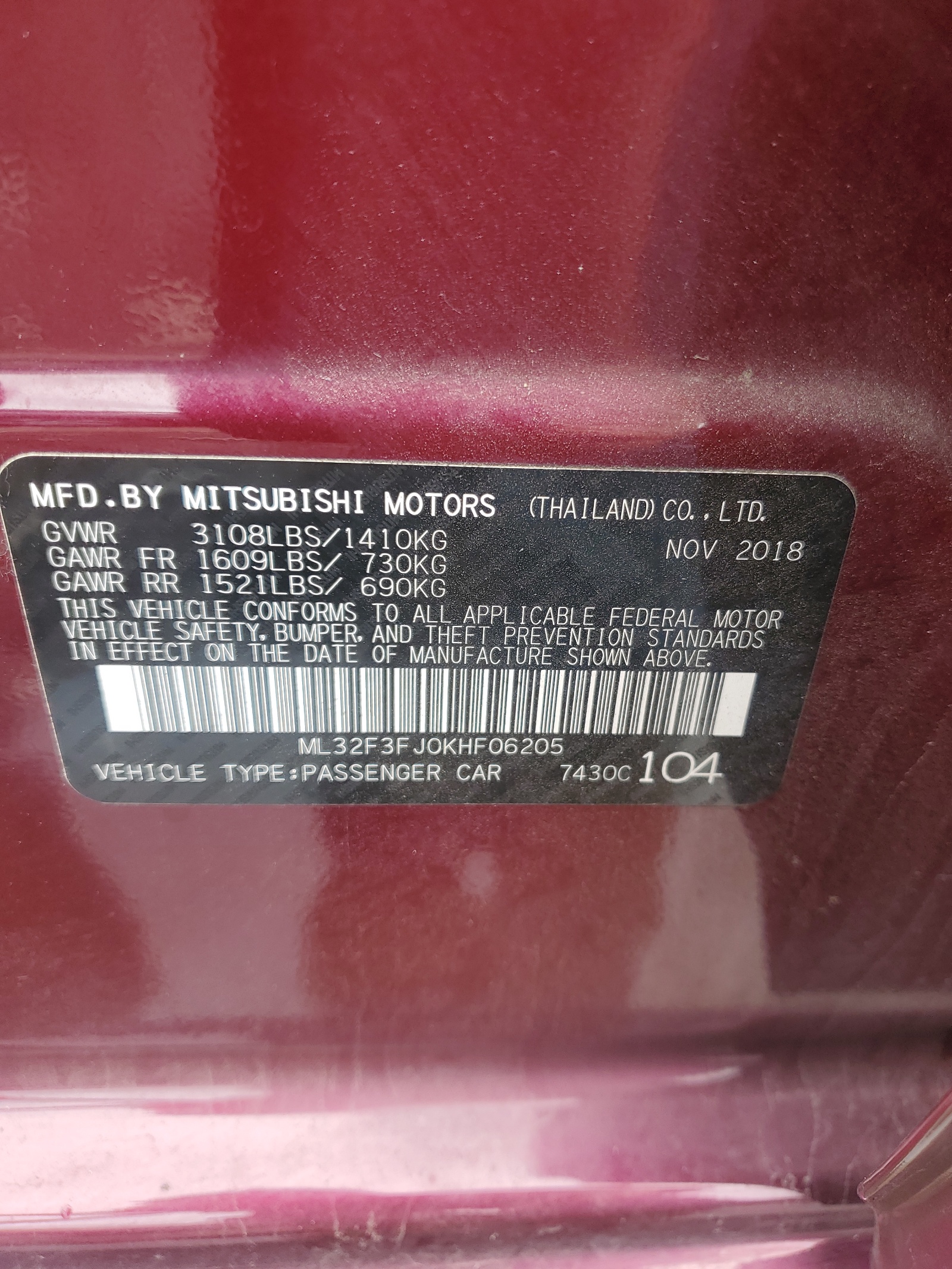 ML32F3FJ0KHF06205 2019 Mitsubishi Mirage G4 Es