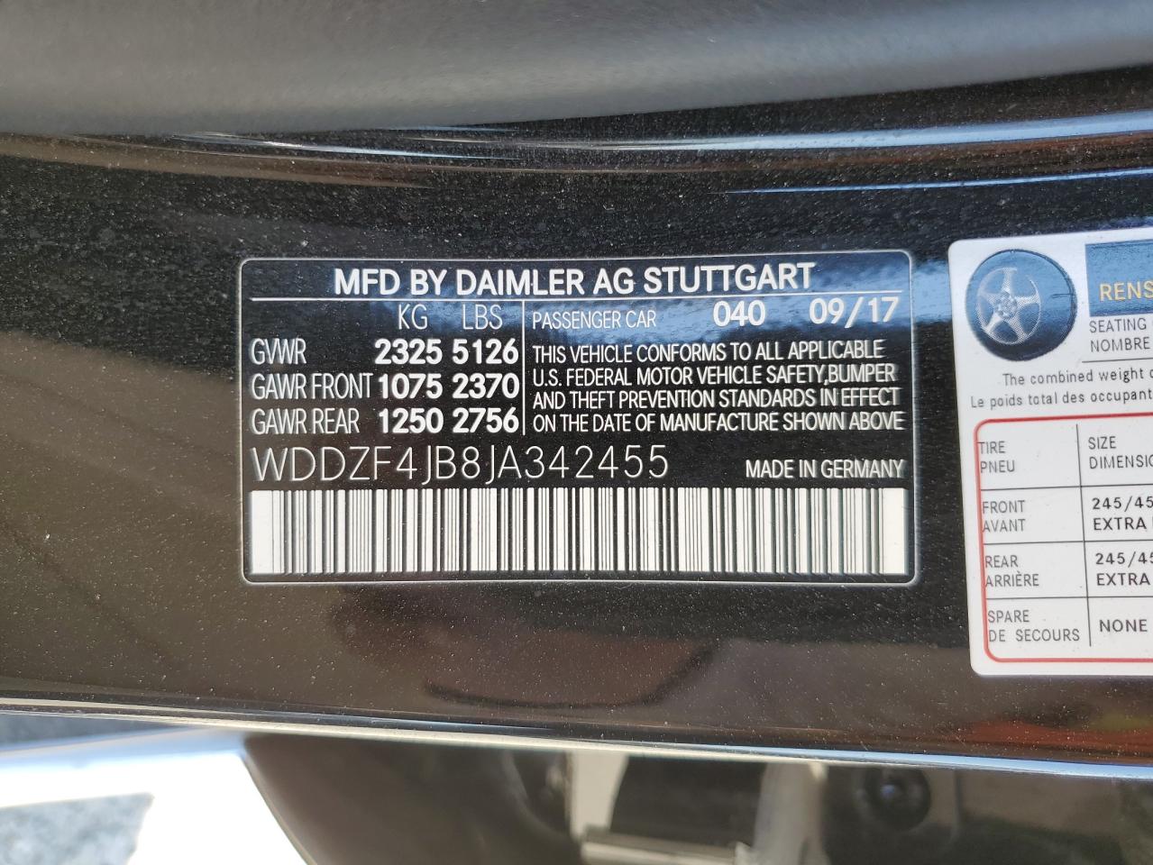 2018 Mercedes-Benz E 300 VIN: WDDZF4JB8JA342455 Lot: 64560794