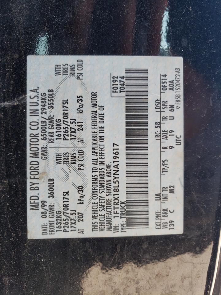 2000 Ford F150 VIN: 1FTRX18L5YNA19617 Lot: 62686014