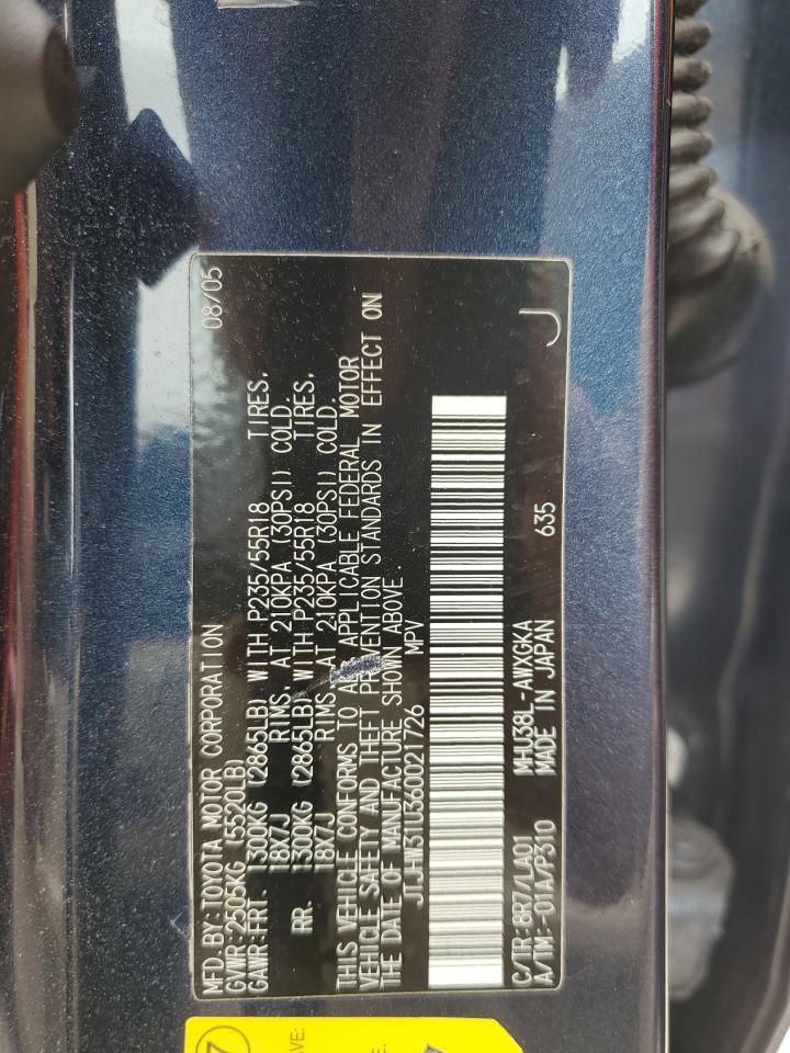 2006 Lexus Rx 400 VIN: JTJHW31U360021726 Lot: 62727904