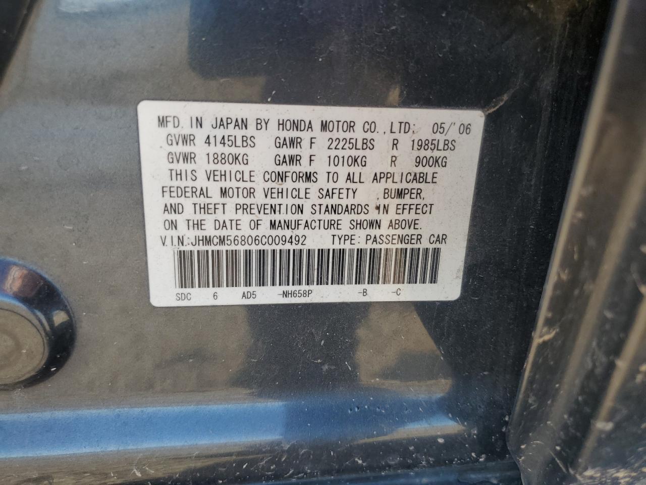 2006 Honda Accord Ex VIN: JHMCM56806C009492 Lot: 64999624