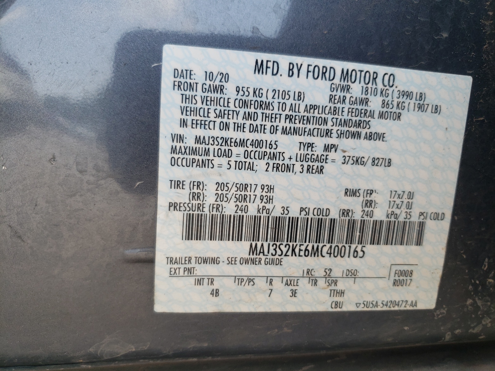 MAJ3S2KE6MC400165 2021 Ford Ecosport Titanium