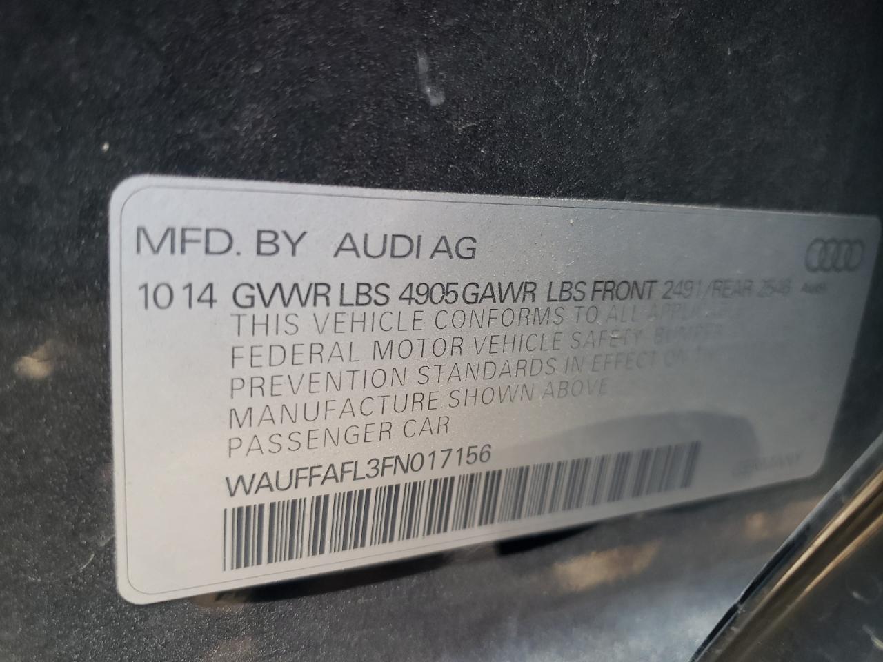 2015 Audi A4 Premium Plus VIN: WAUFFAFL3FN017156 Lot: 63054324