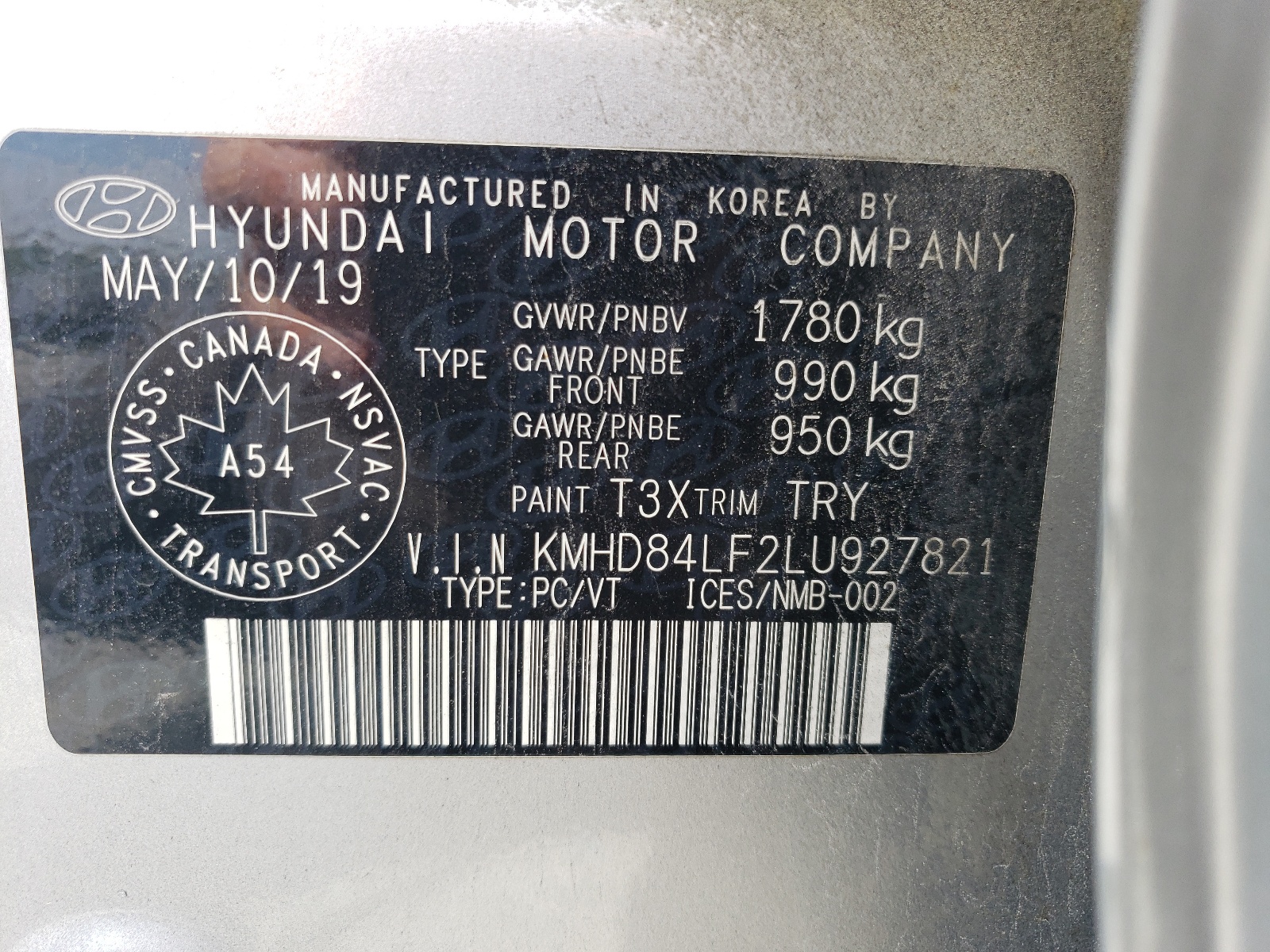 KMHD84LF2LU927821 2020 Hyundai Elantra Sel