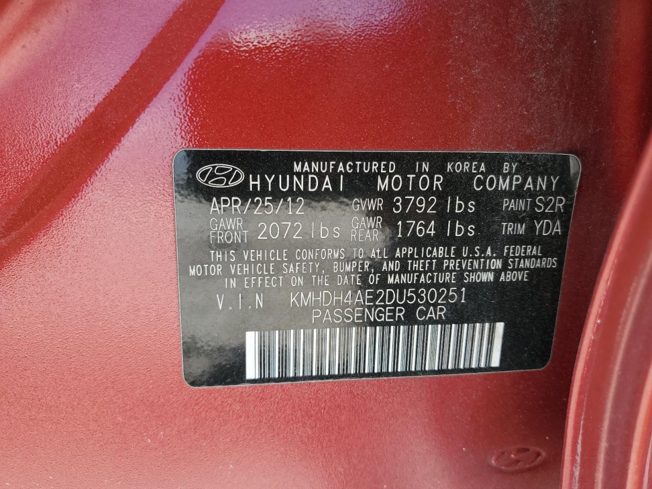 VIN KMHDH4AE2DU530251 2013 HYUNDAI ELANTRA no.13