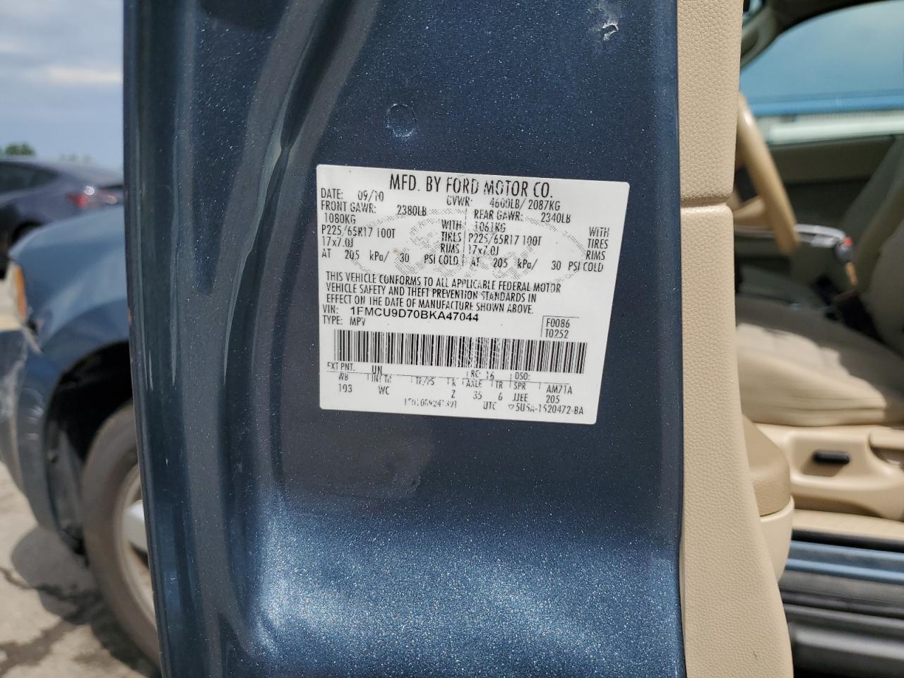 2011 Ford Escape Xlt VIN: 1FMCU9D70BKA47044 Lot: 62864244