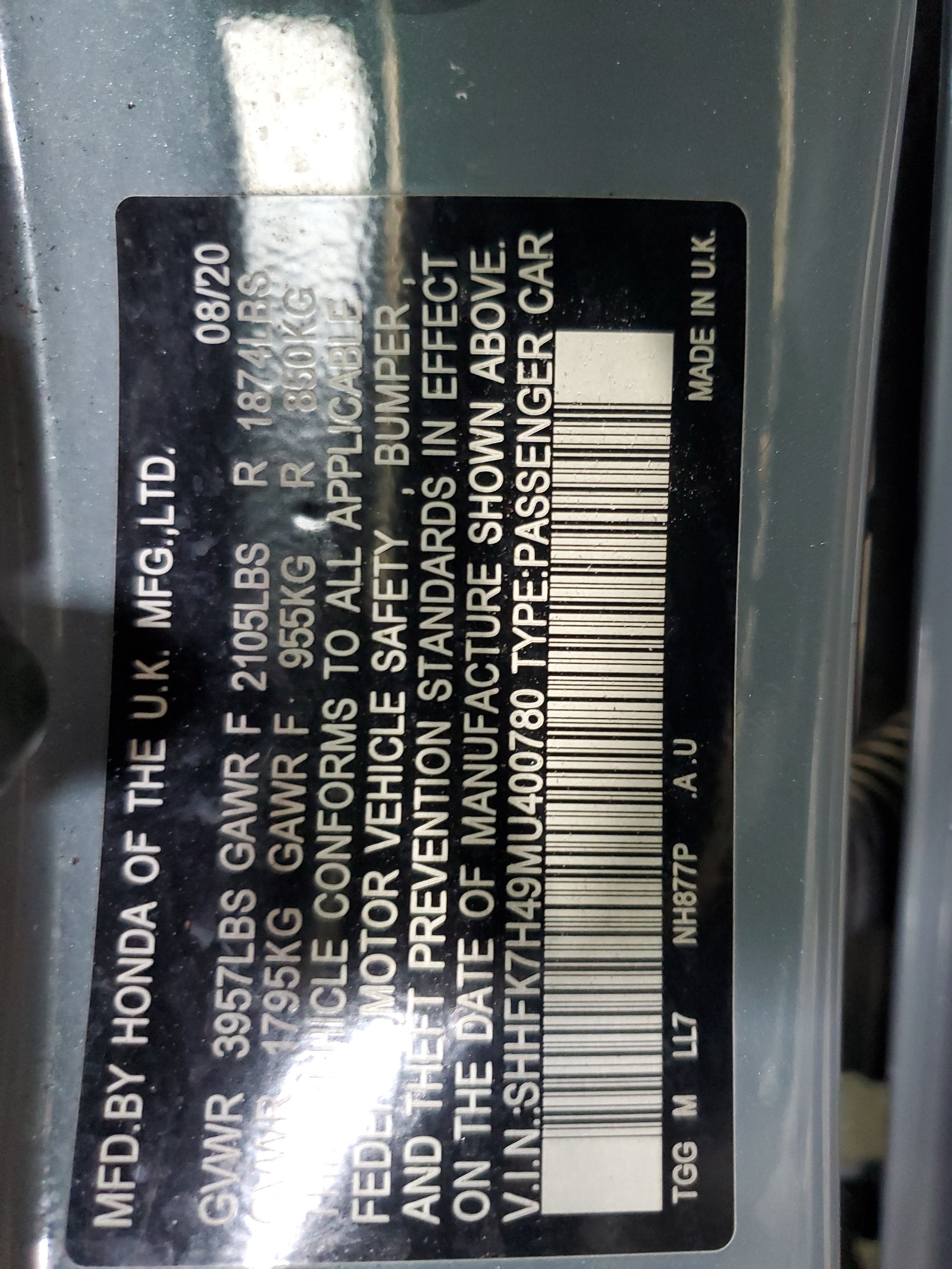 2021 Honda Civic Sport vin: SHHFK7H49MU400780