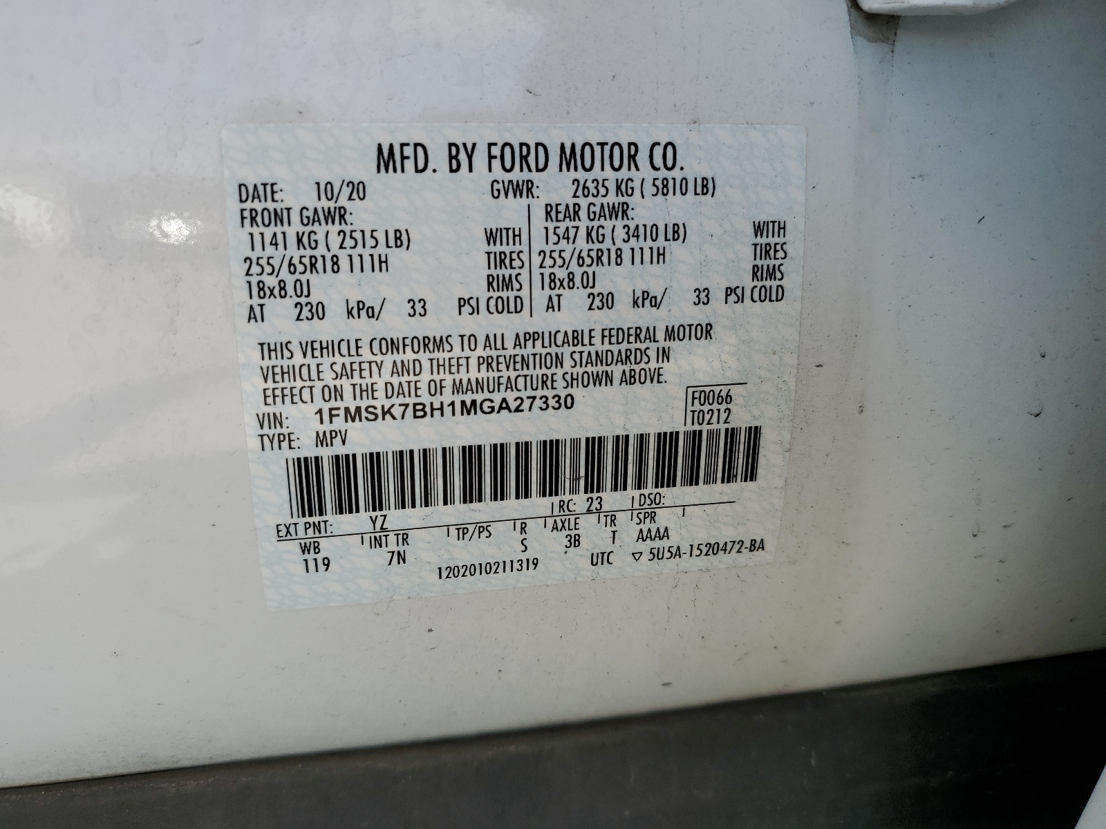 1FMSK7BH1MGA27330 2021 Ford Explorer