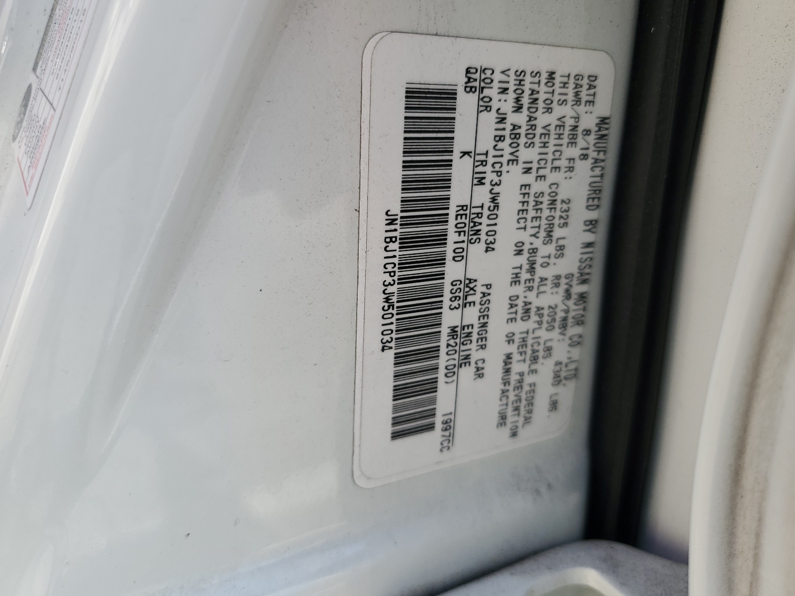 JN1BJ1CP3JW501034 2018 Nissan Rogue Sport S