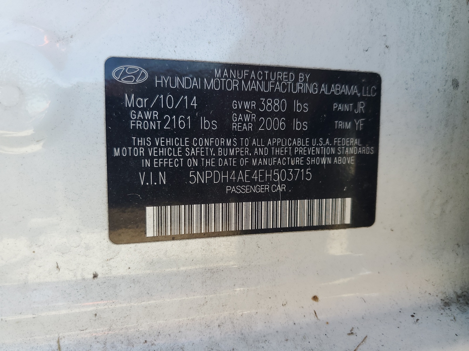 2014 Hyundai Elantra Se vin: 5NPDH4AE4EH503715