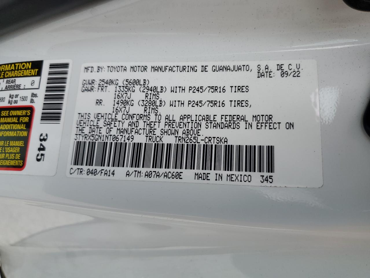 2022 Toyota Tacoma Access Cab VIN: 3TYRX5GN1NT067149 Lot: 61621144