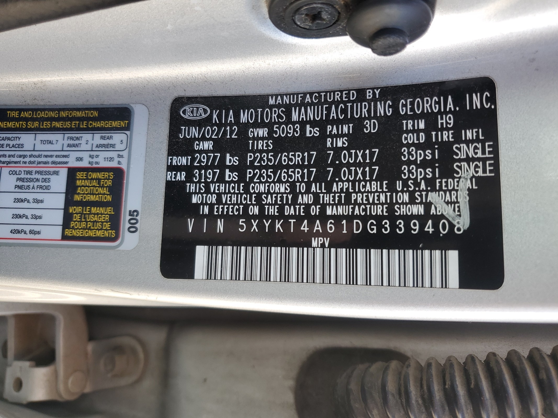 5XYKT4A61DG339408 2013 Kia Sorento Lx