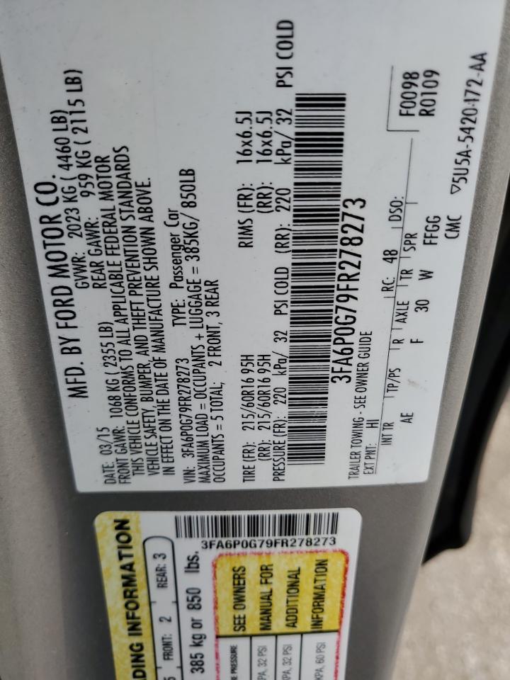 2015 Ford Fusion S VIN: 3FA6P0G79FR278273 Lot: 61813534