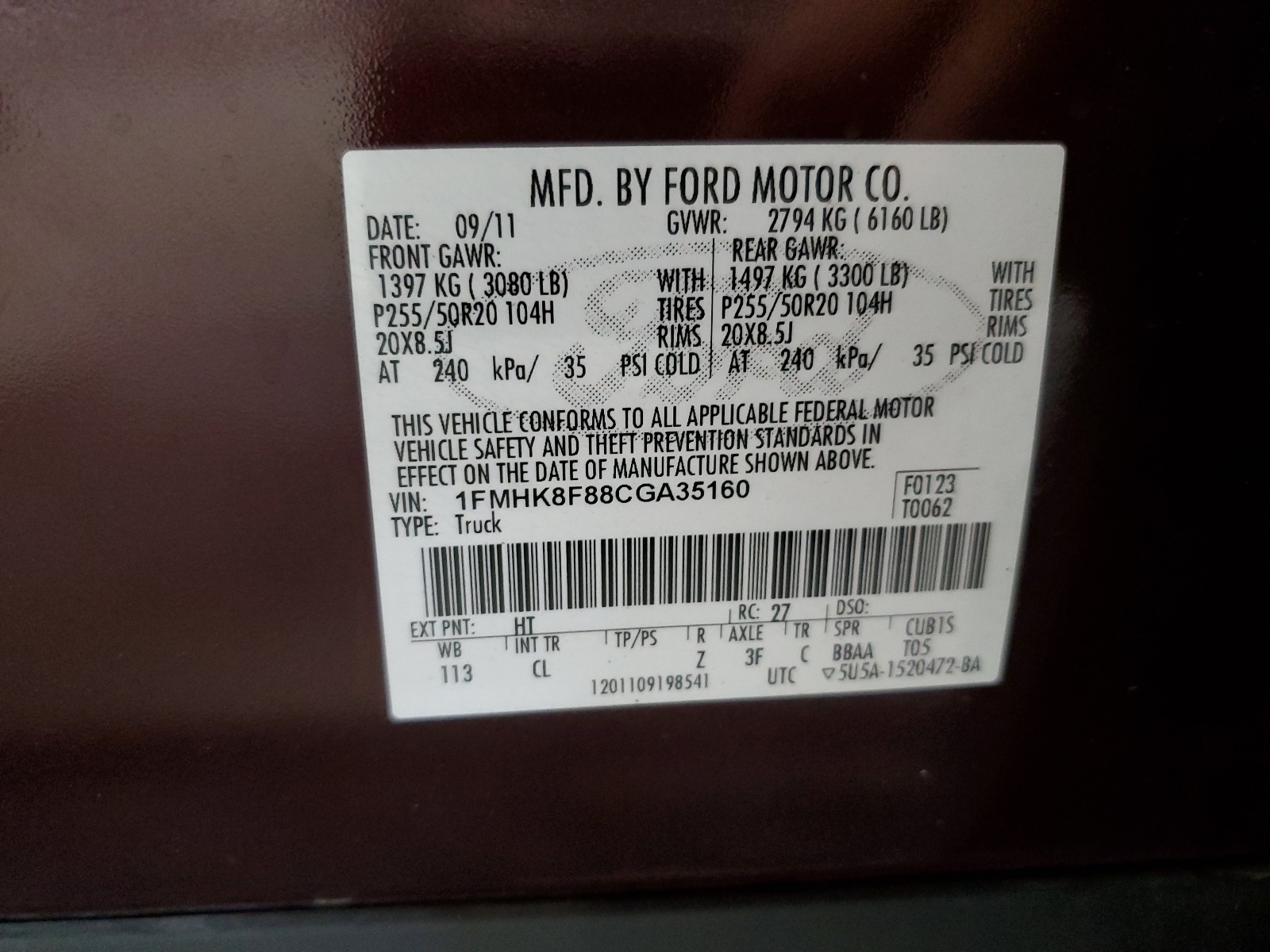 1FMHK8F88CGA35160 2012 Ford Explorer Limited