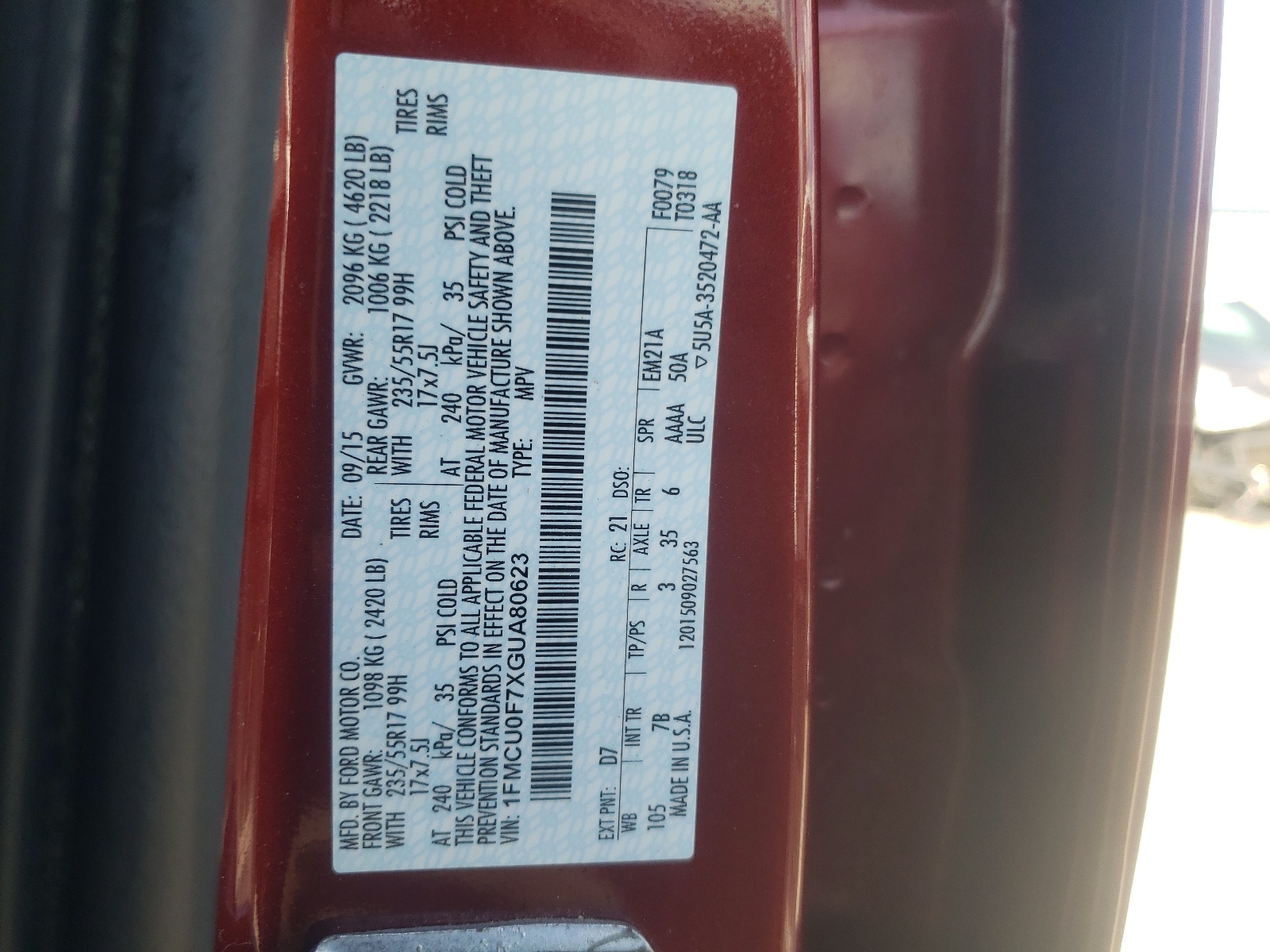 1FMCU0F7XGUA80623 2016 Ford Escape S