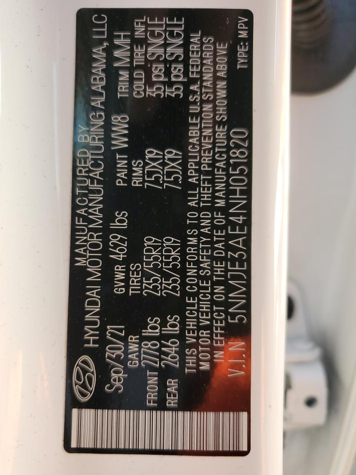 2022 Hyundai Tucson Limited VIN: 5NMJE3AE4NH051820 Lot: 63892054