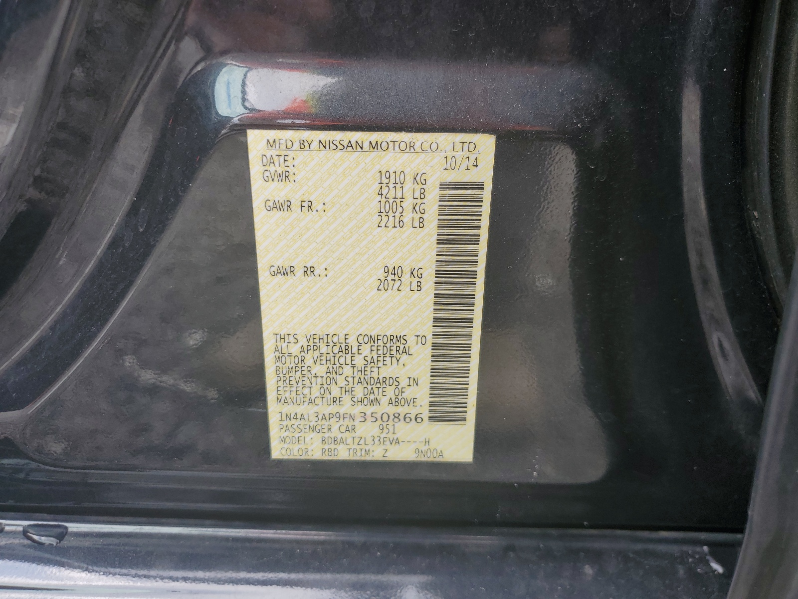 1N4AL3AP9FN350866 2015 Nissan Altima 2.5