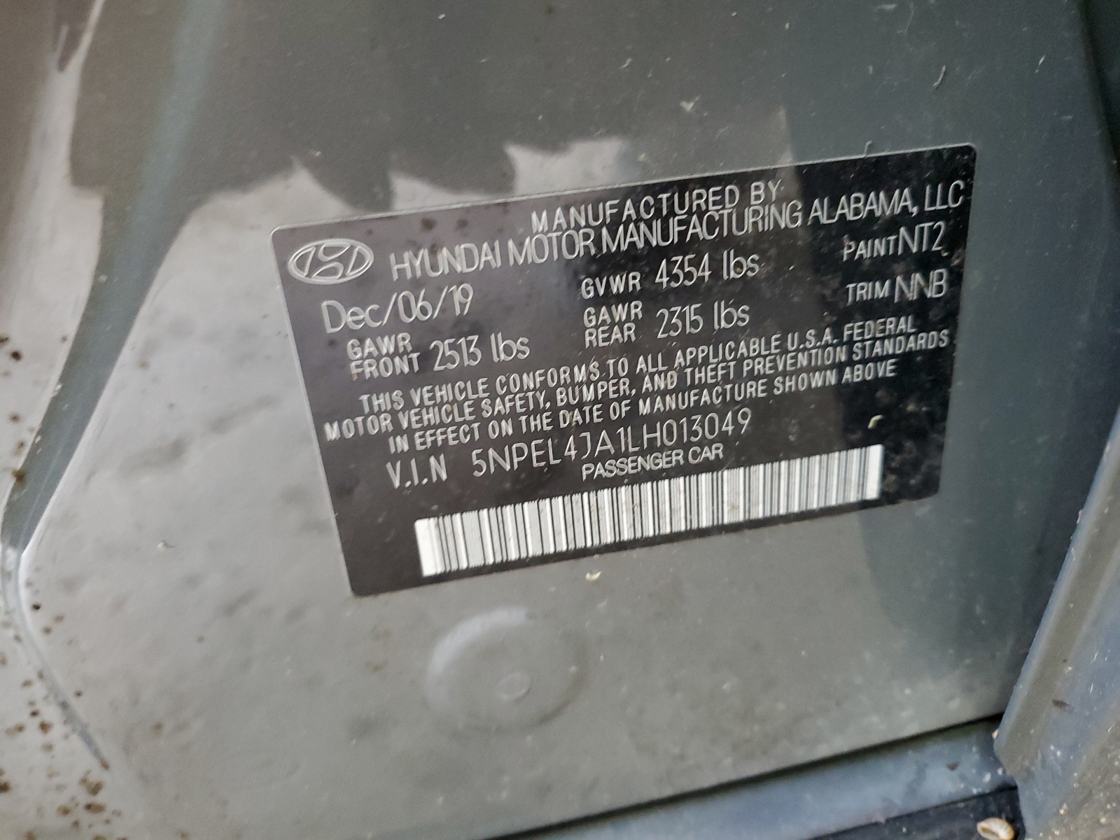 5NPEL4JA1LH013049 2020 Hyundai Sonata Sel