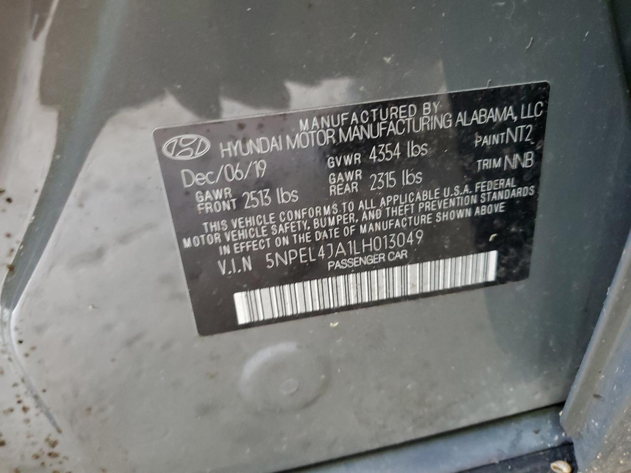 2020 Hyundai Sonata Sel VIN: 5NPEL4JA1LH013049 Lot: 61375684