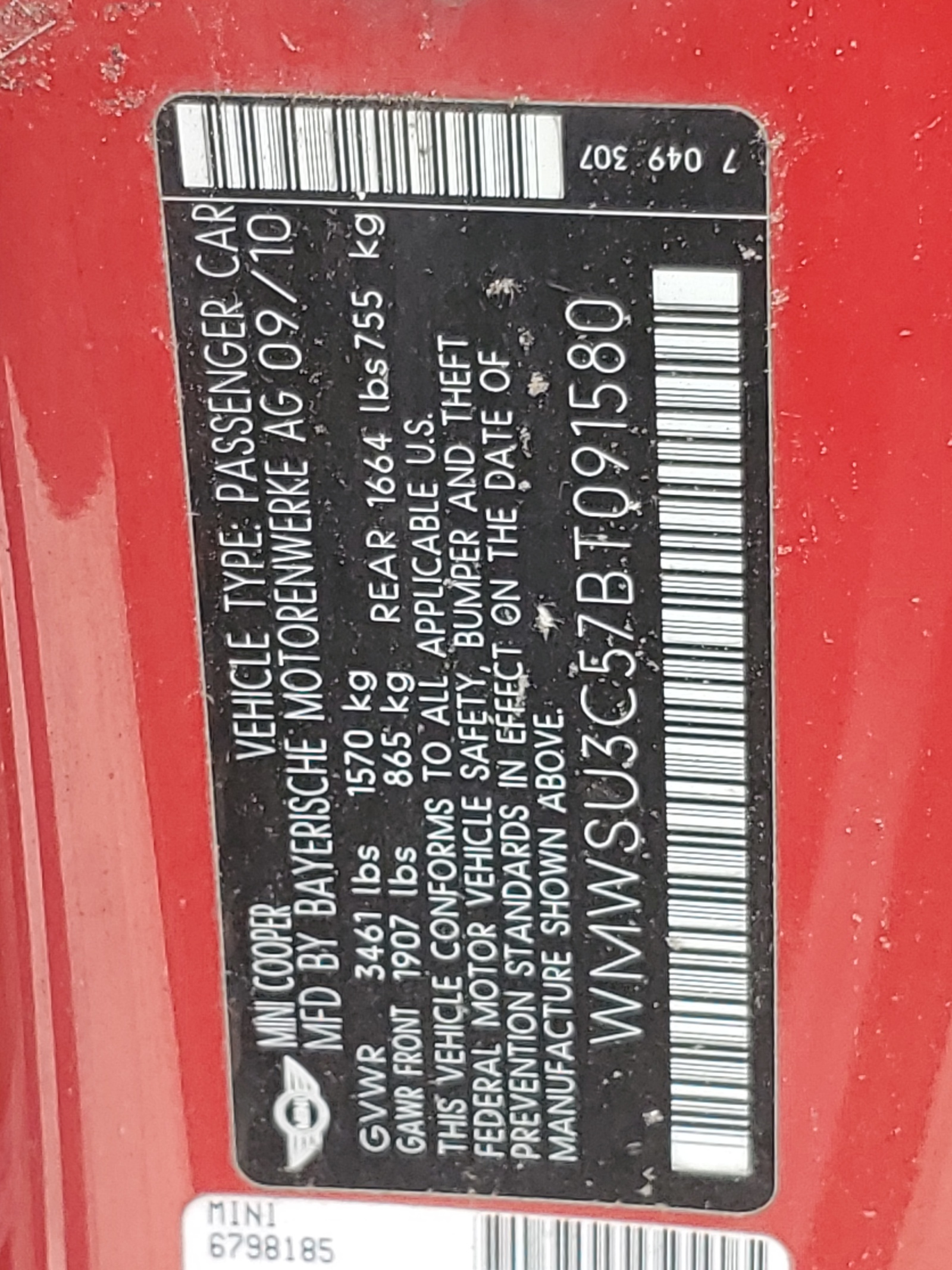 WMWSU3C57BT091580 2011 Mini Cooper