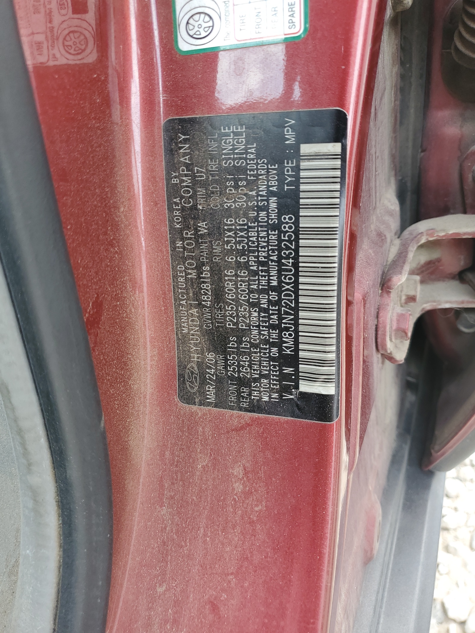 KM8JN72DX6U432588 2006 Hyundai Tucson Gls