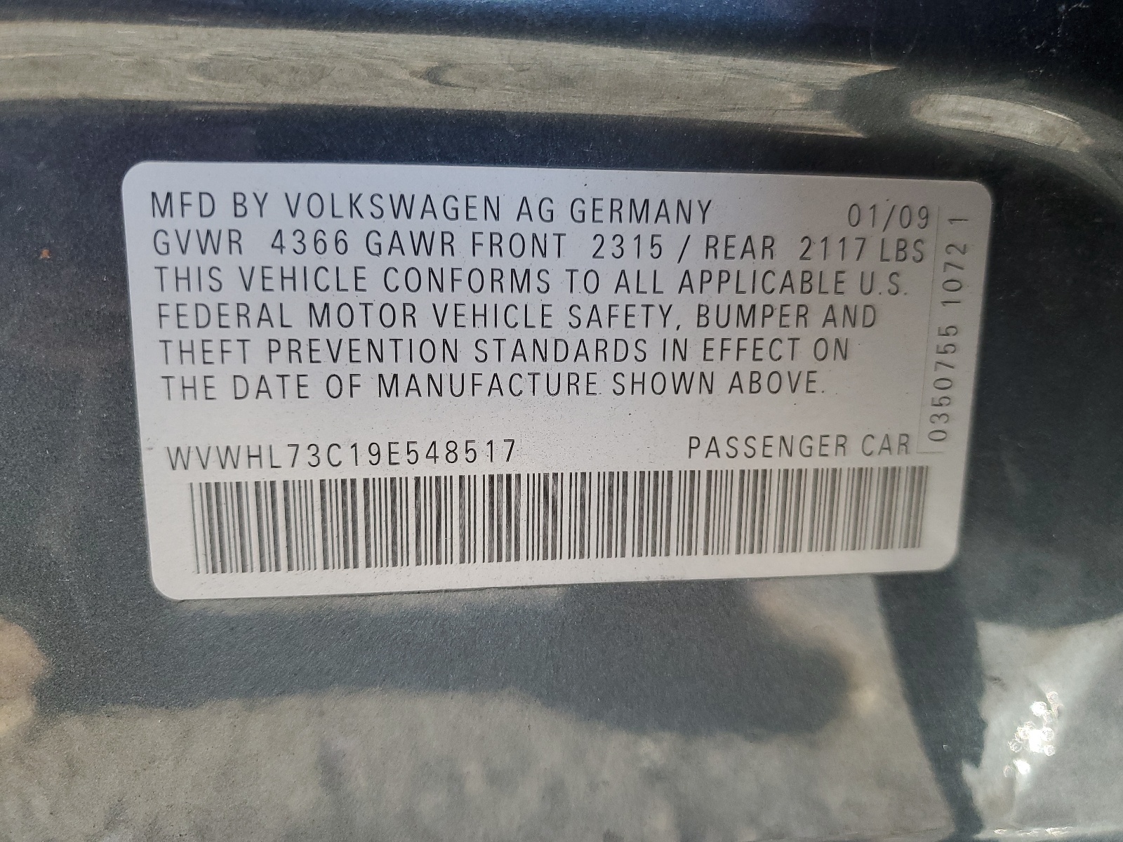 WVWHL73C19E548517 2009 Volkswagen Cc Luxury