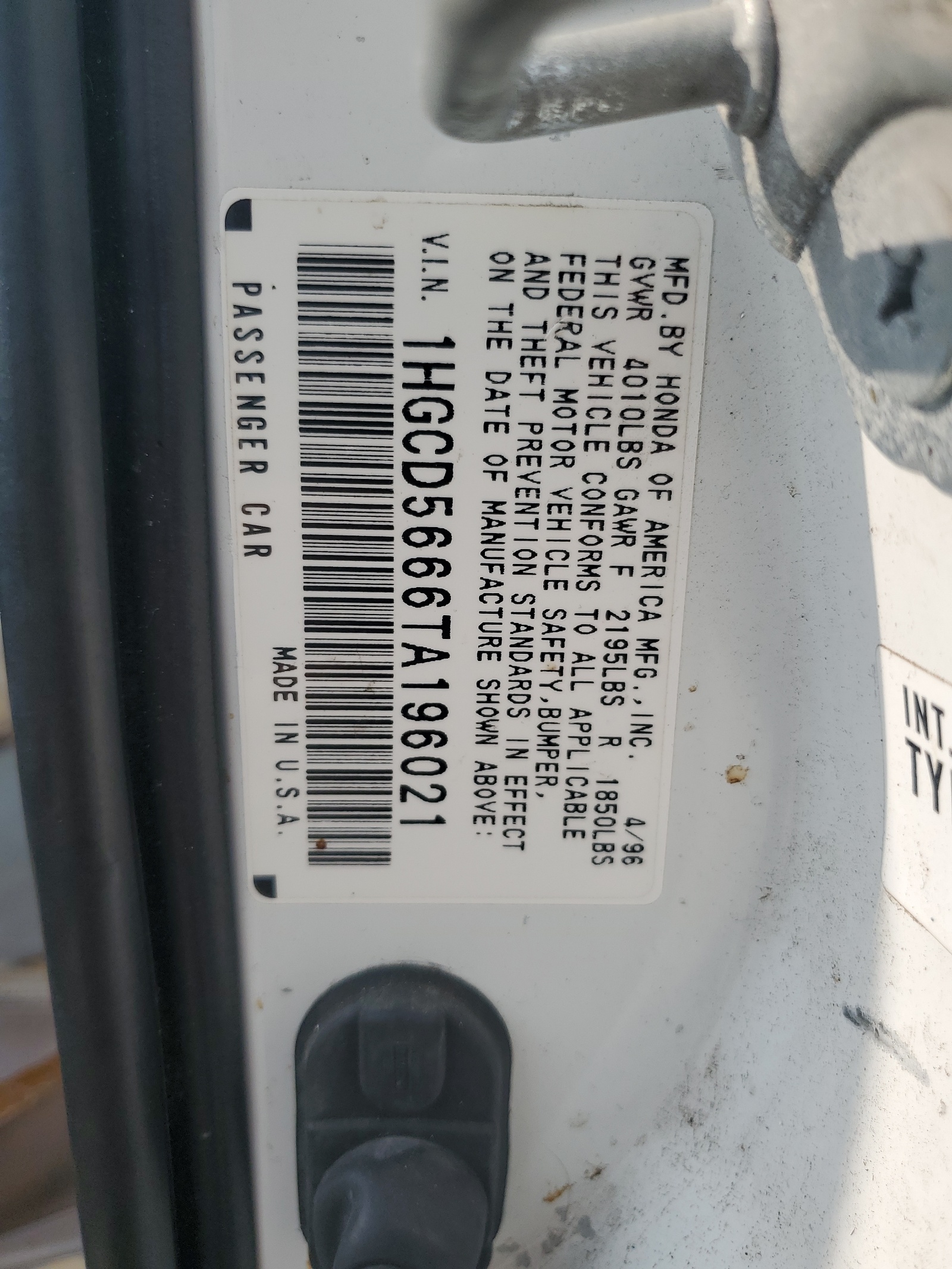 1HGCD5666TA196021 1996 Honda Accord Ex