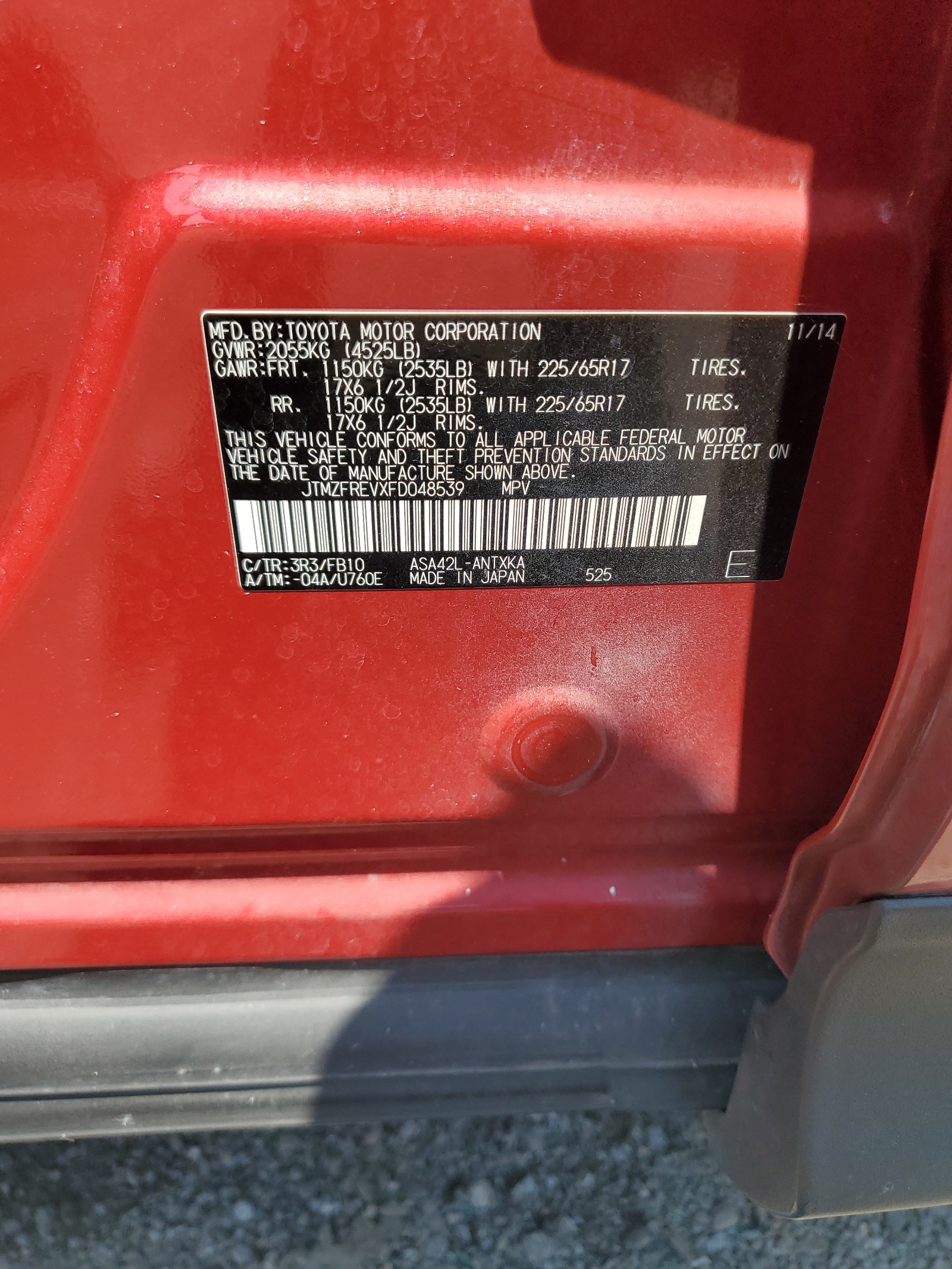 JTMZFREVXFD048539 2015 Toyota Rav4 Le